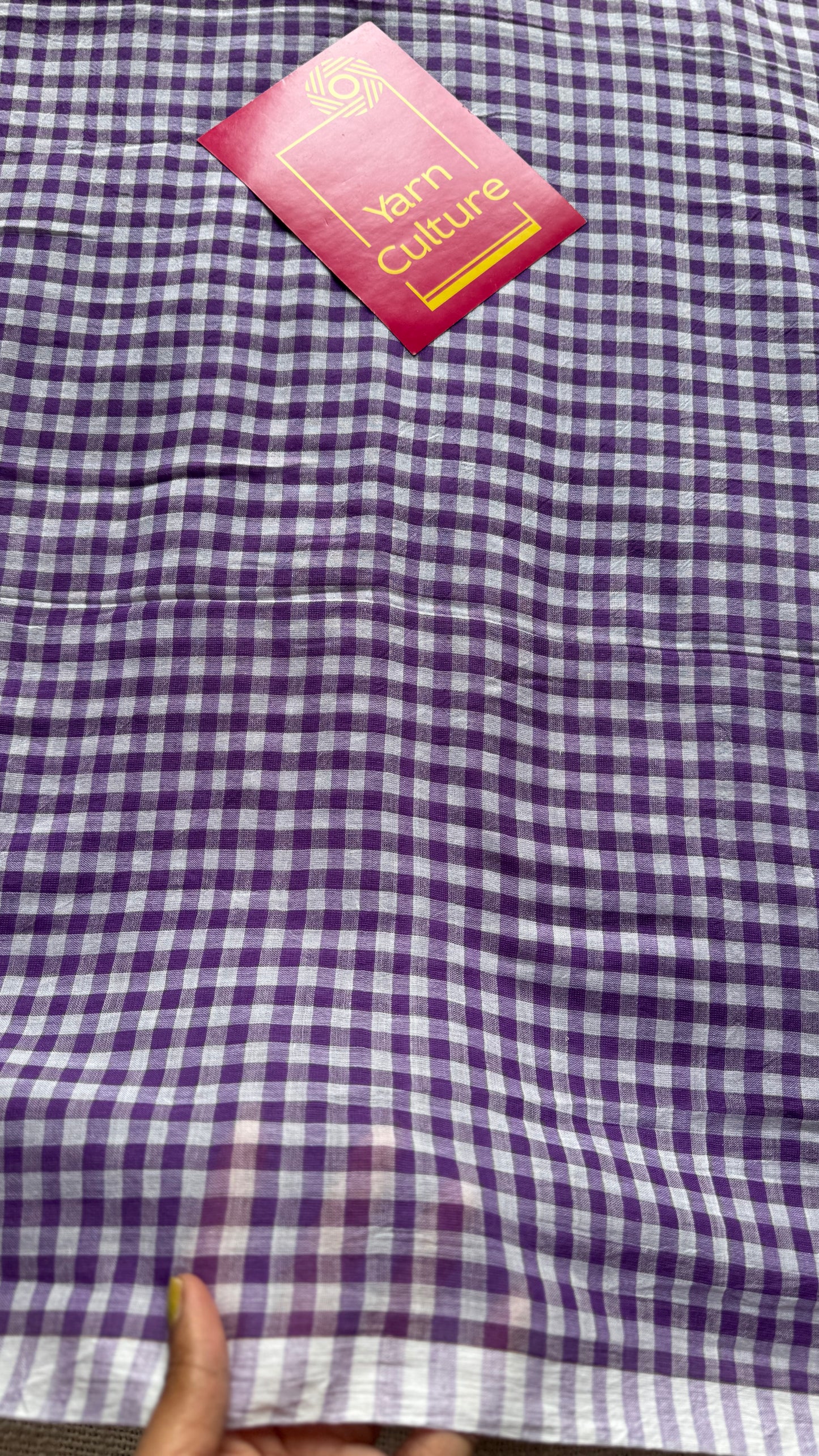 Purple and white checkered mul cotton saree  - YCBCMCCMA32