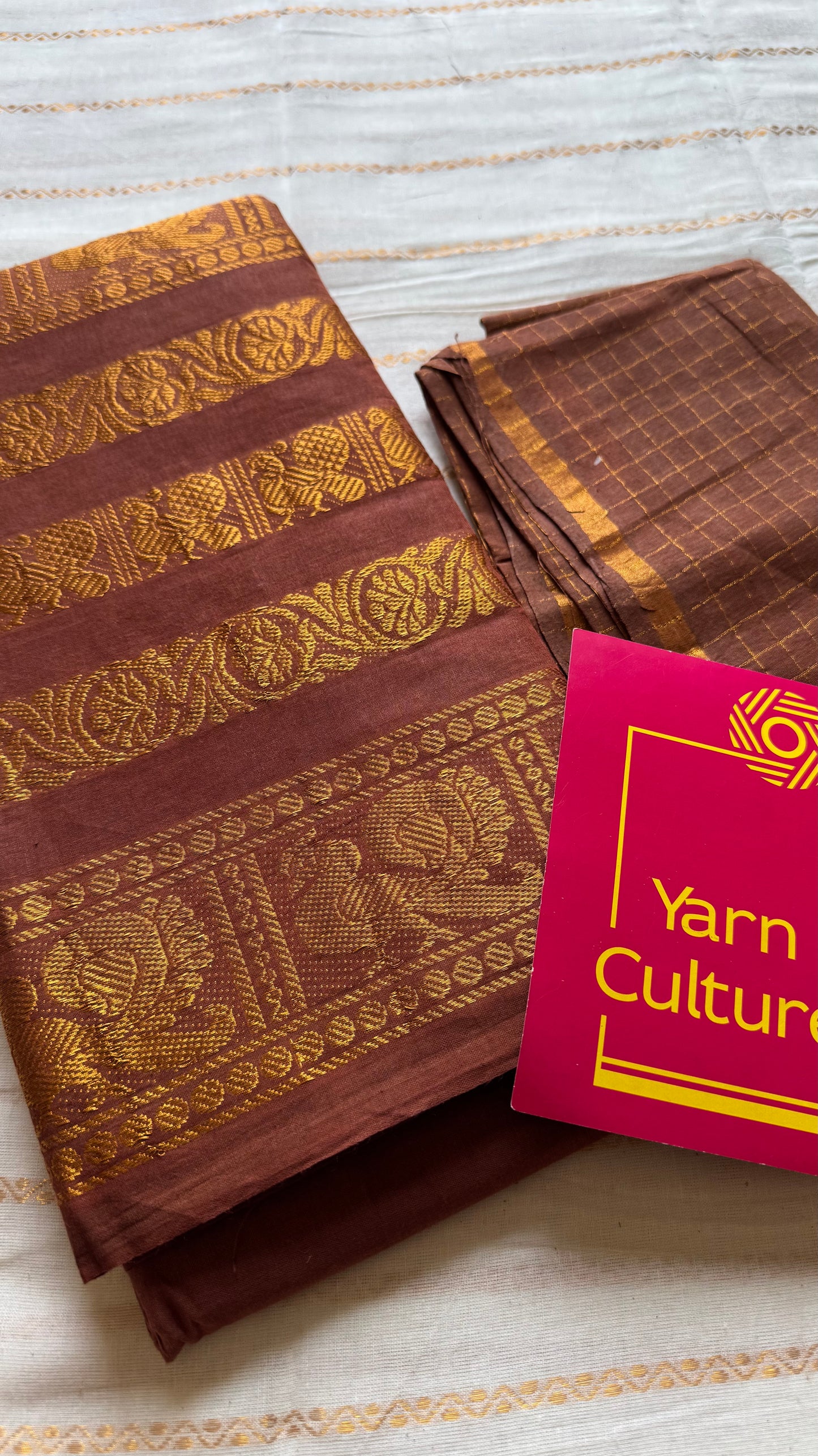 Brown long border sungudi, kattuchayam dyed madurai cotton - YCCOTNMSAP135