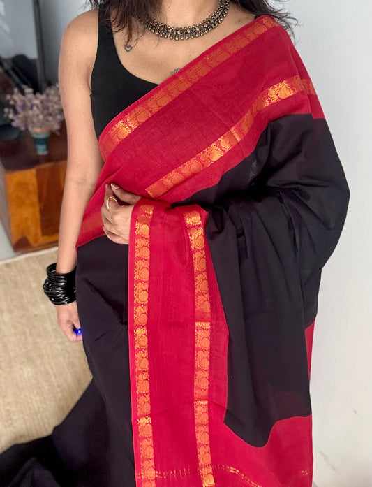 Black with red, rettaipettu sungudi, soft cotton - YCCOTNJSUN05