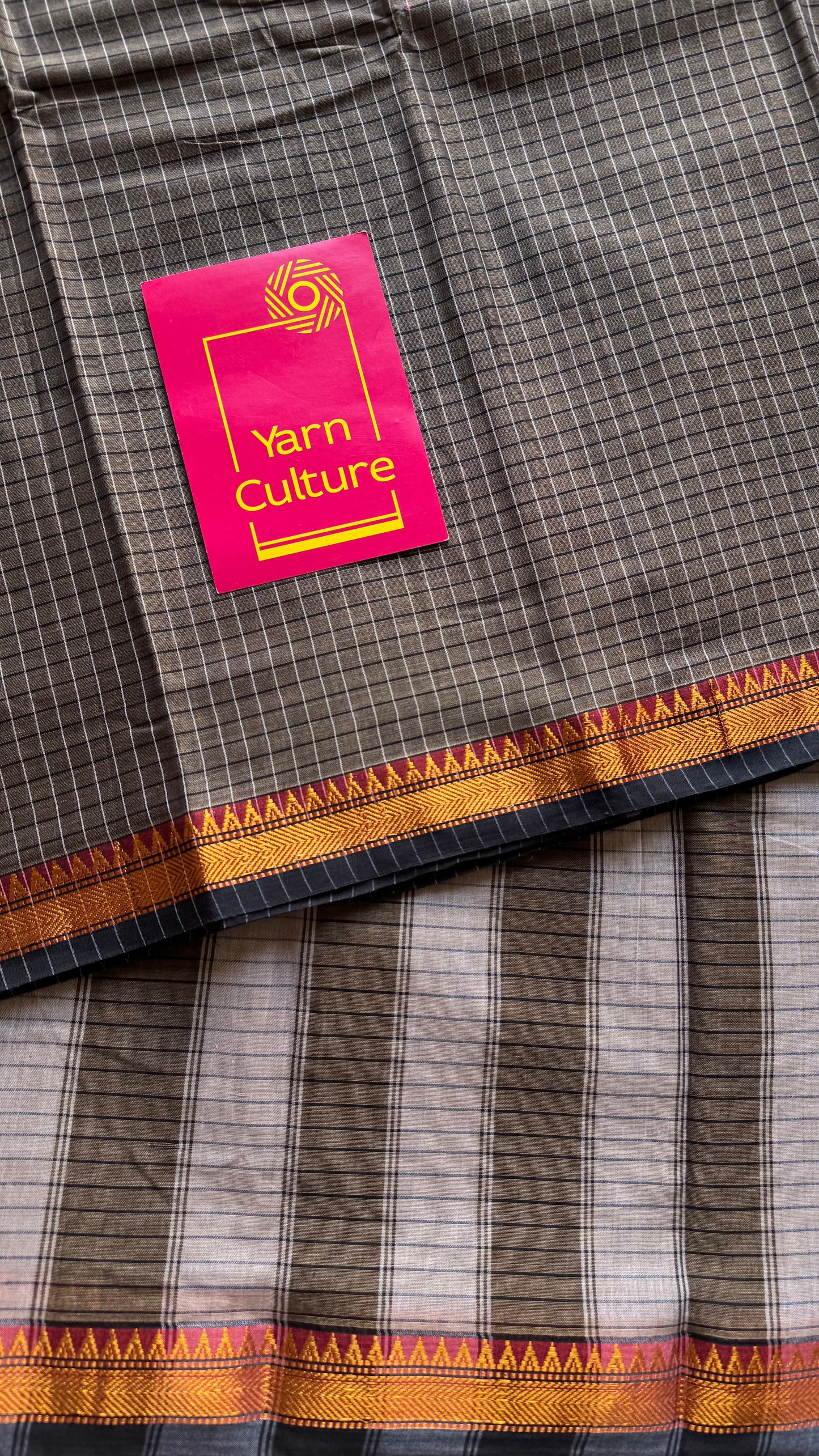 Grey with black checks, cotton silk blend, premium narayanpet saree - YCWOTDFE245