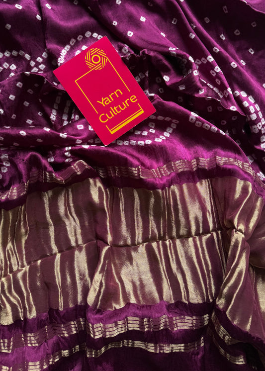 Wine crushed bandhani modal silk with lagdi patta (zari pallu)  - YCDESE29