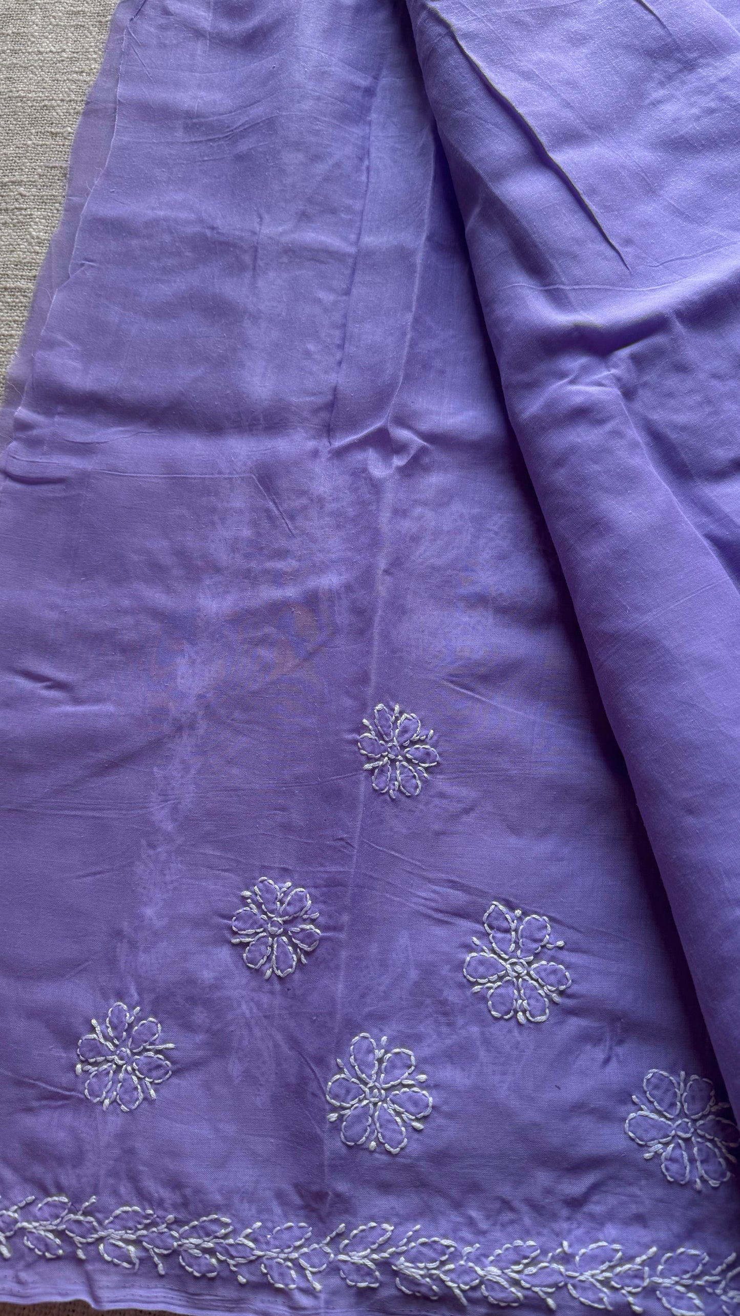 Inaya - lilac hand-embroidered chikankari cotton saree - YCLCKFE419