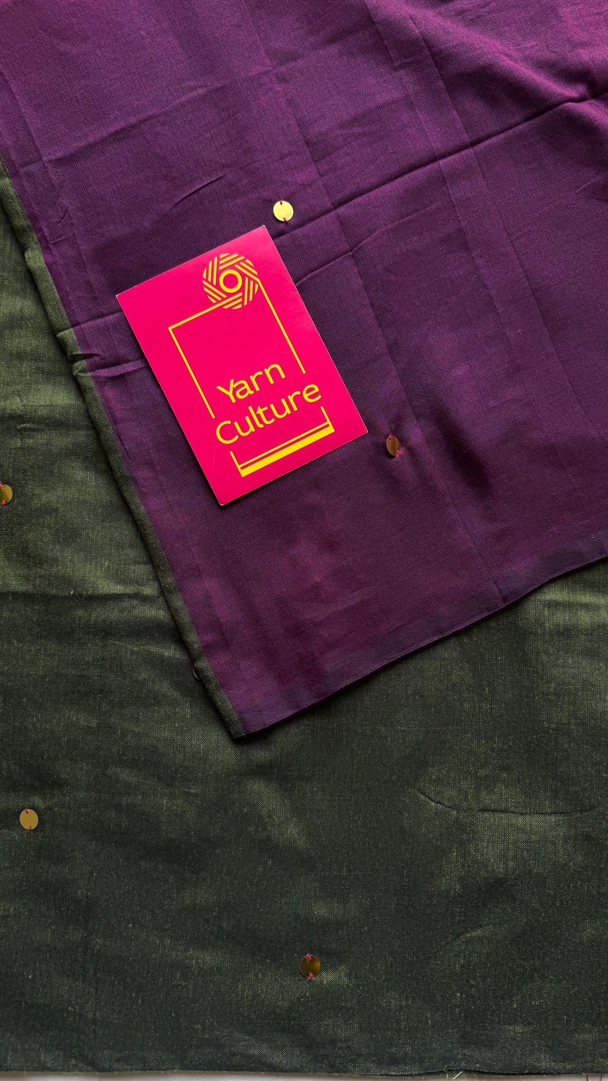Wine with olive green contrast pallu, gini sequins, soft cotton saree - YCBCSCOC06