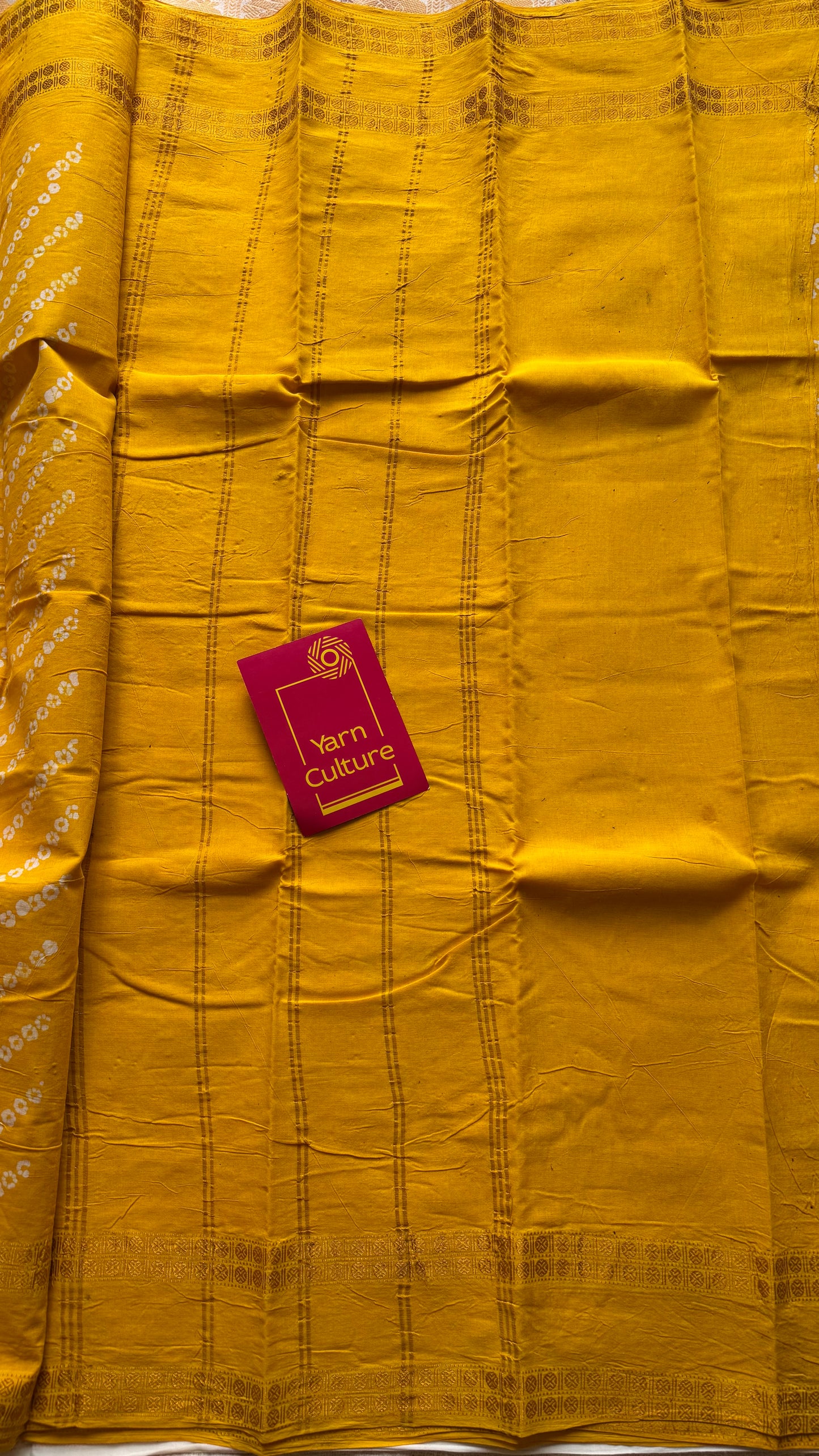 Yellow, wax dot printed sungudi, kattuchayam dyed madurai cotton - YCCOTNMSAP146