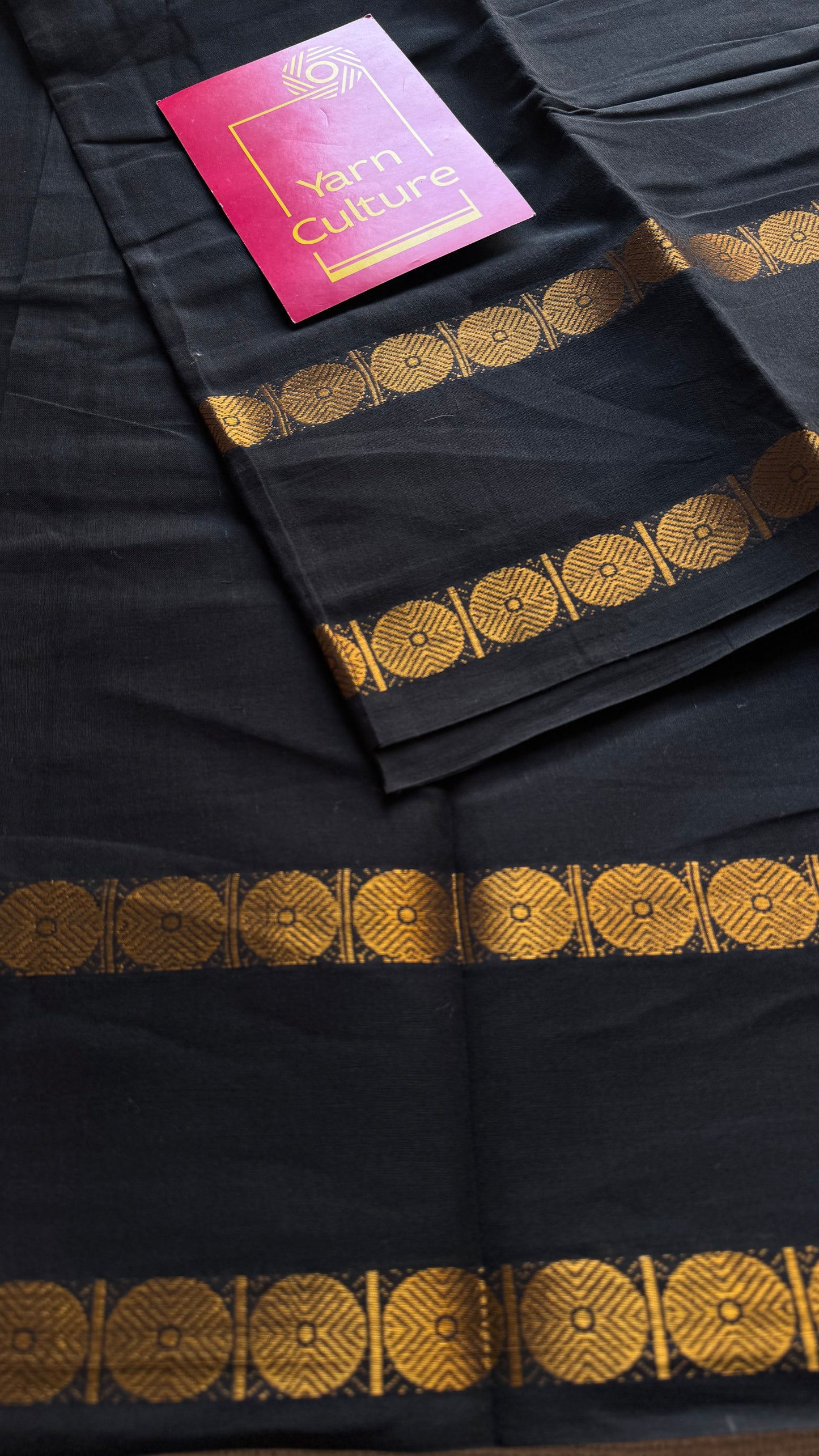 Black with round motif gap border, kattuchayam dyed madurai cotton saree - YCCOTNMSFE113