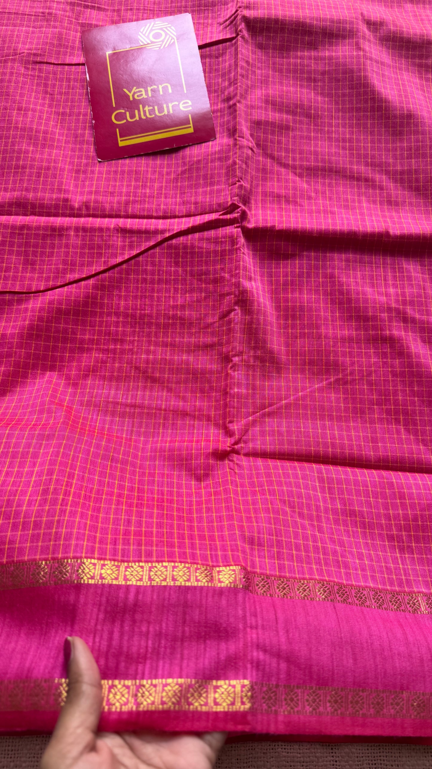 Hot pink, arani checks, cotton silk - YCCOTNOCAR08