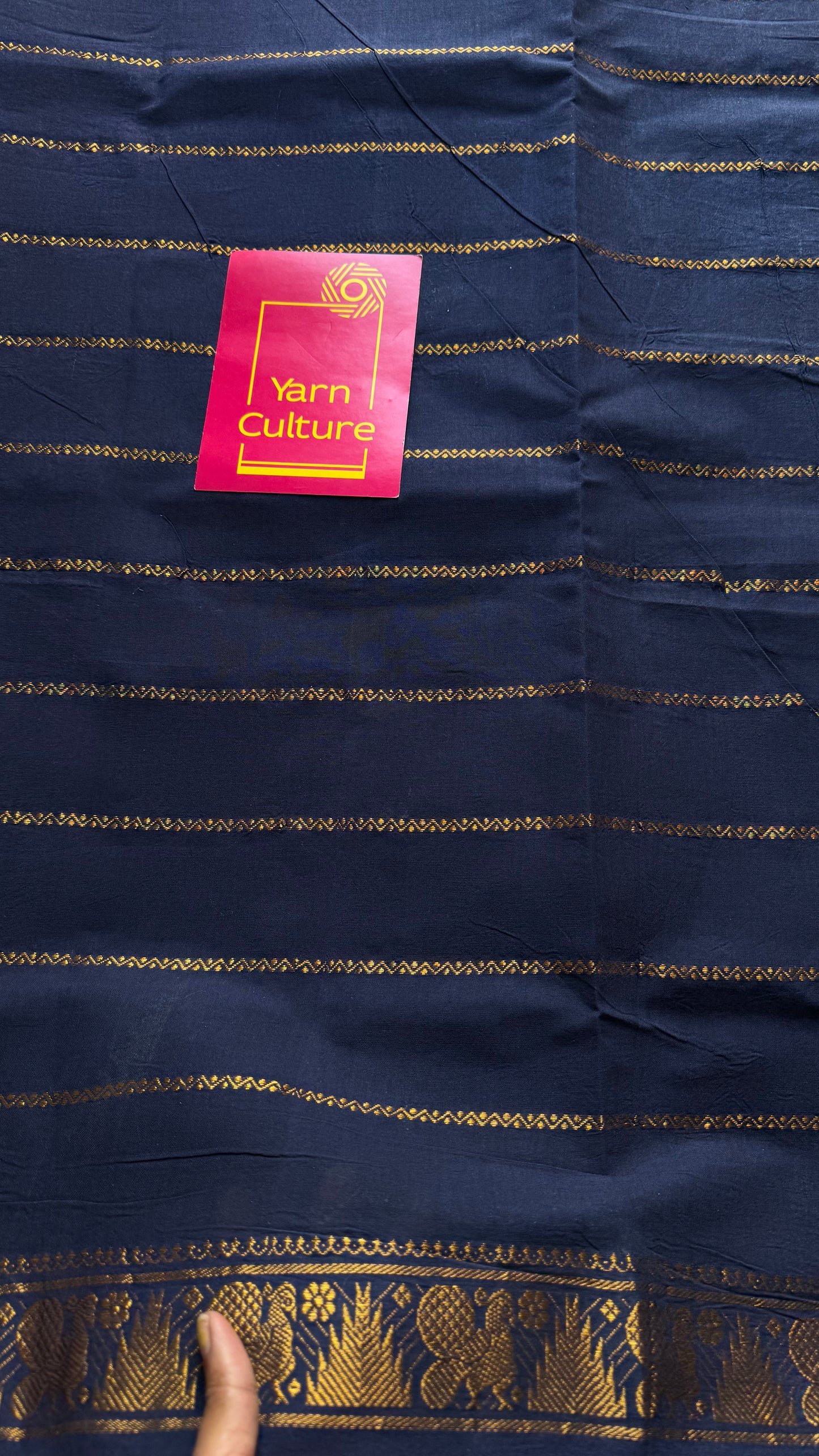 Dark blue velthaari patterned kattuchayam dyed madurai cotton saree - YCCOTNMSFE134