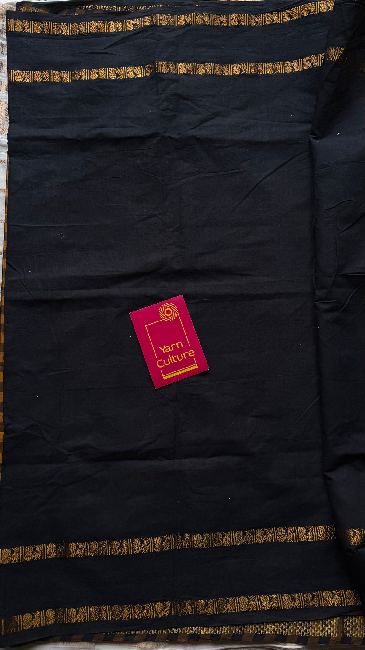 Yellow and black checks with black, sungudi and chettinad cotton half-half saree - YCCOTNIDOC29