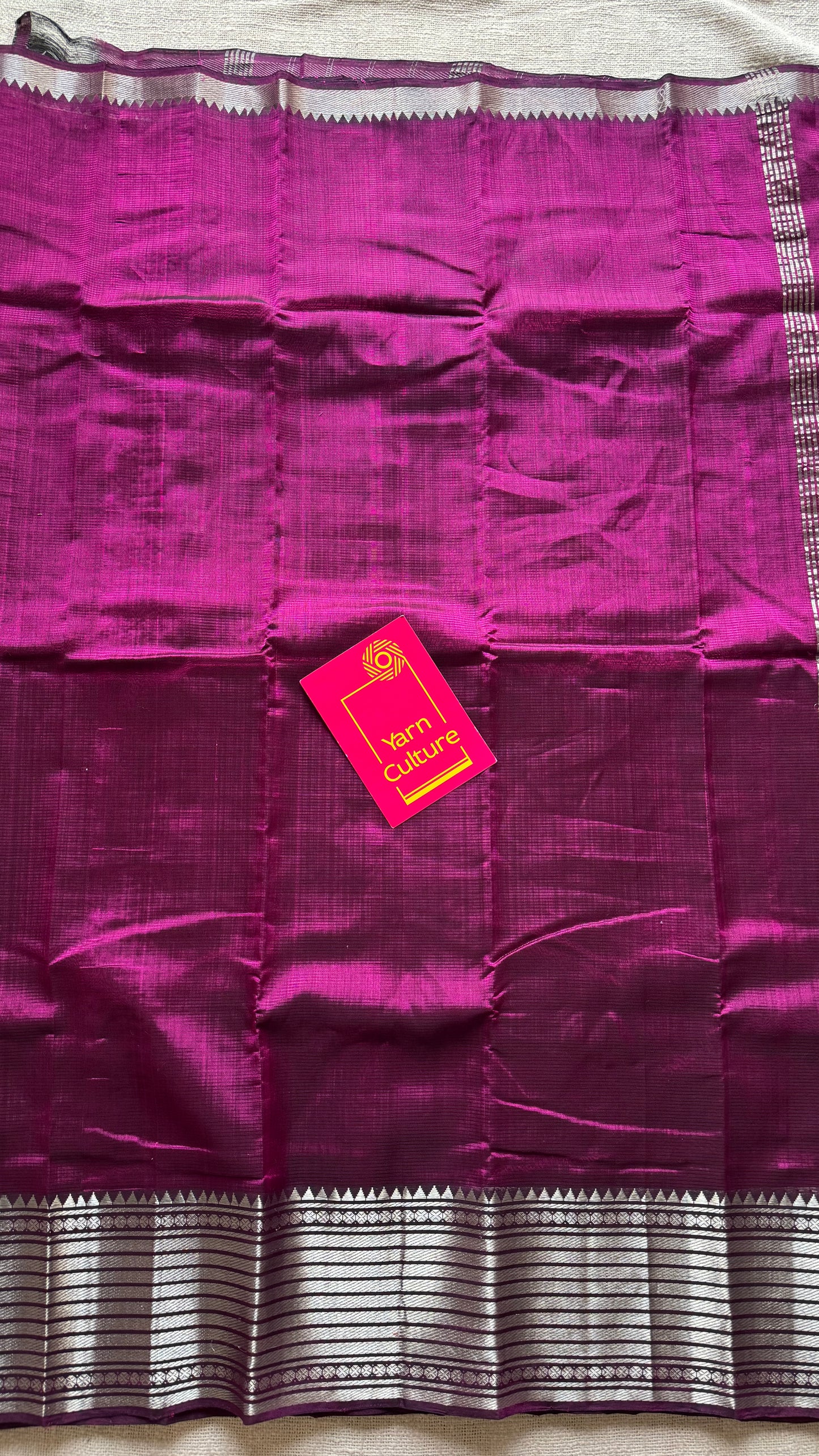 Purple pink with silver woven zari border, mangalgiri silk cotton, handwoven, soft, light weight- YCWOTDFEM406