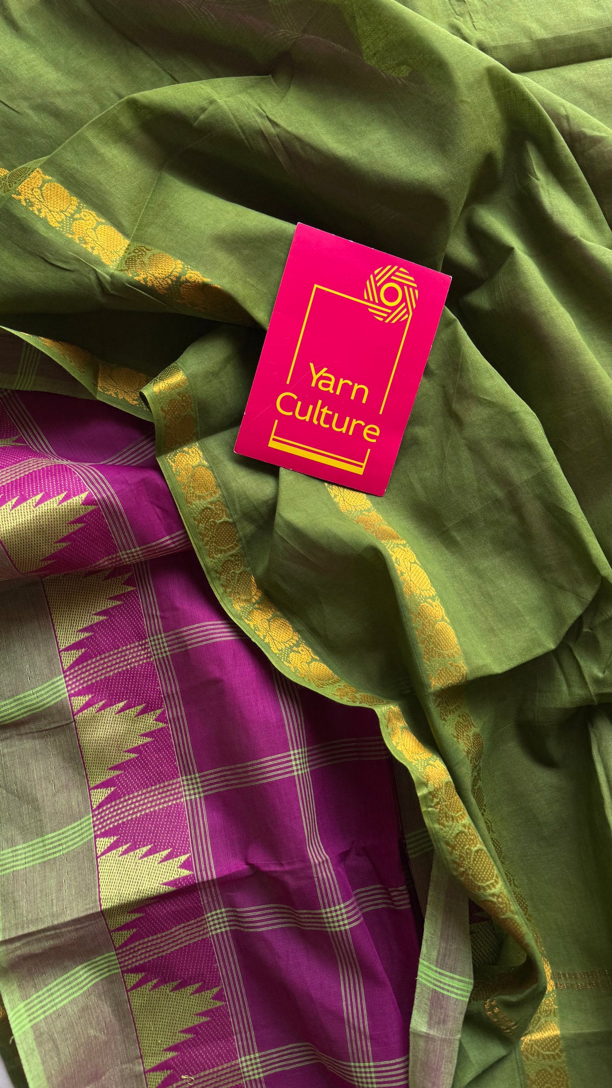 Green with multicoloured checks, sungudi and chettinad cotton half and half saree - YCCOTNIDOC148
