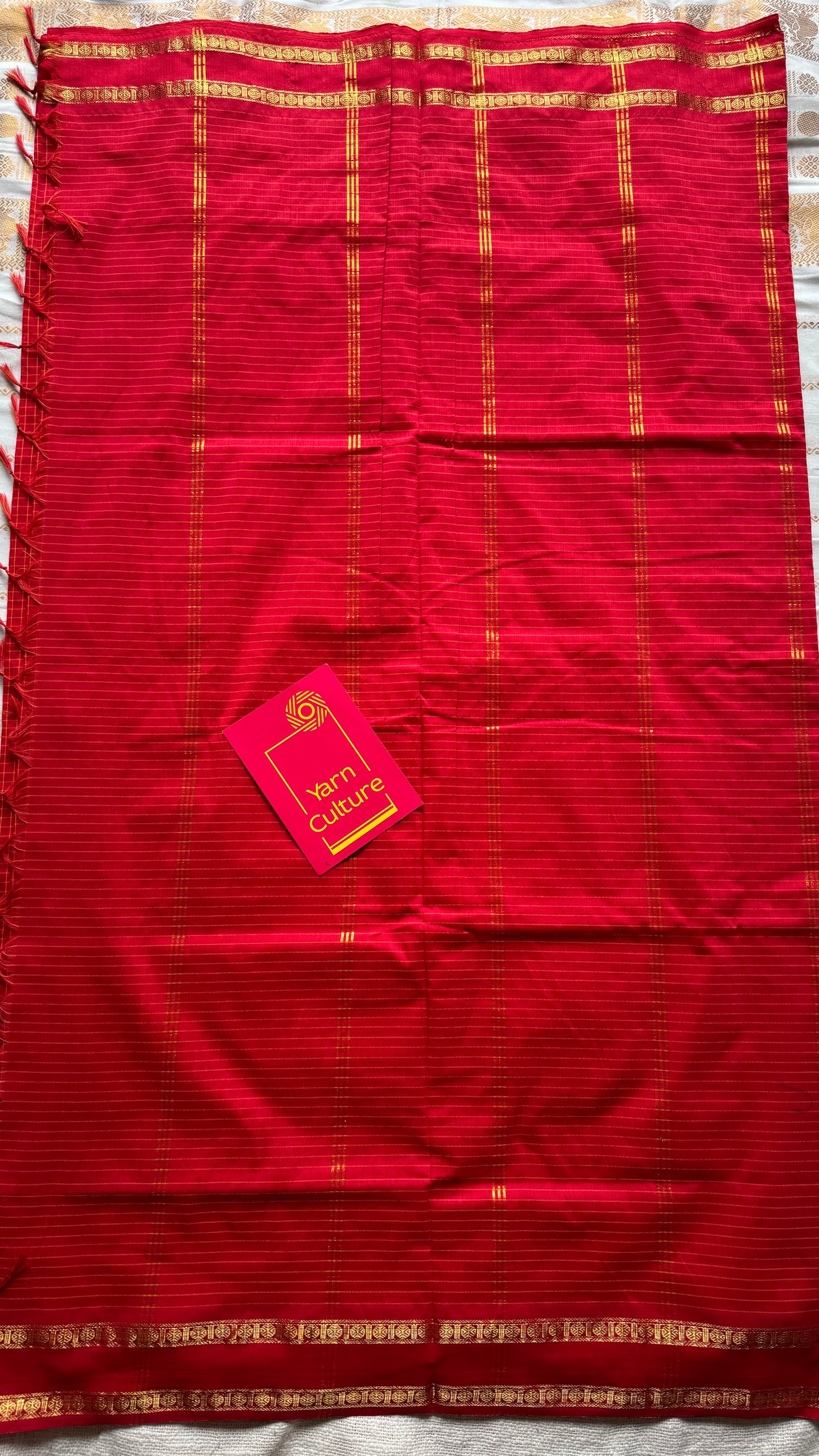 Chilli red arani checks saree, cotton silk - YCCOTNAUG20