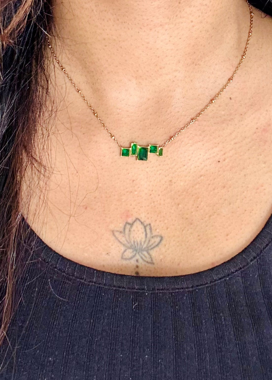 Gold plated chain, multistone green pendant - YCGPC252
