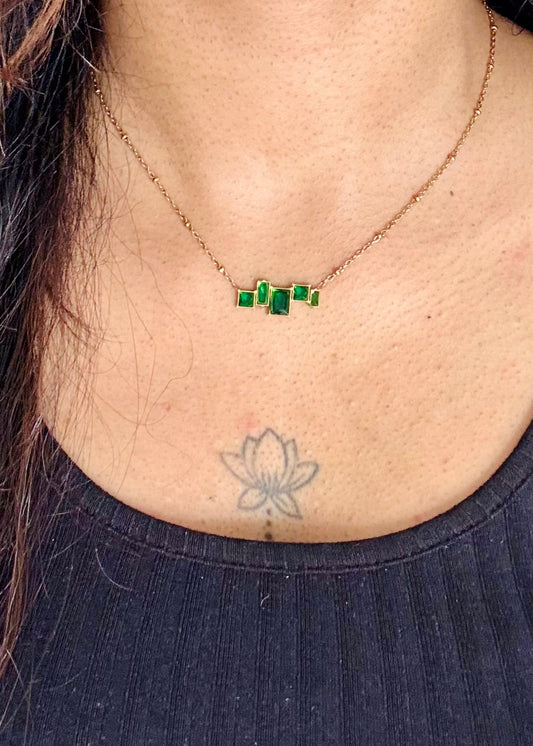 Gold plated chain, multistone green pendant - YCGPC252
