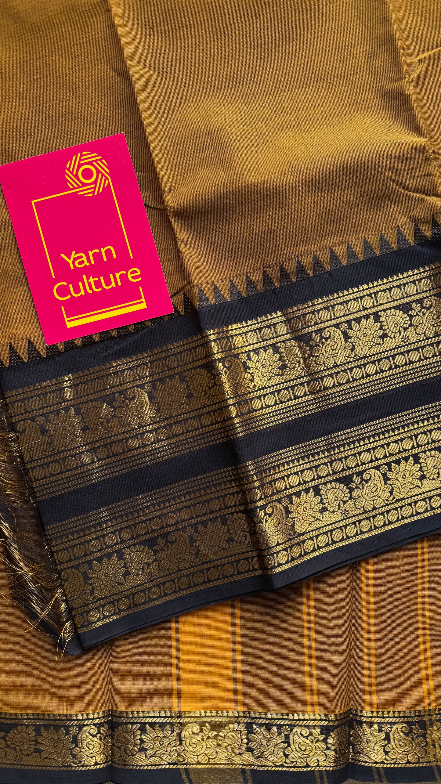 Mustard yellow with black, wide zari border, kanchi cotton - YCCOTNKCJA212