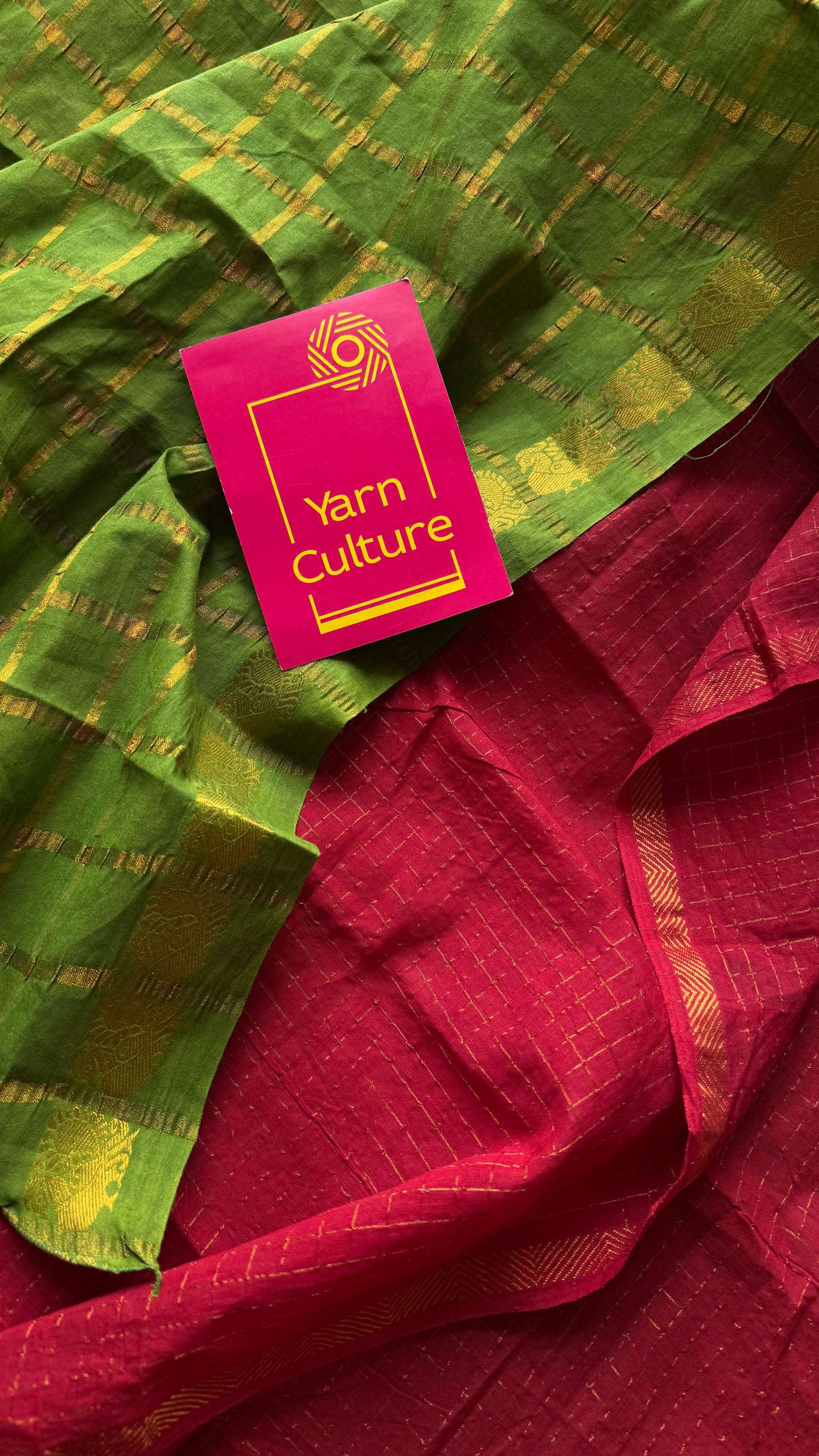 Green with Chilli red, sungudi cotton half-half saree - YCCOTNMSFE349
