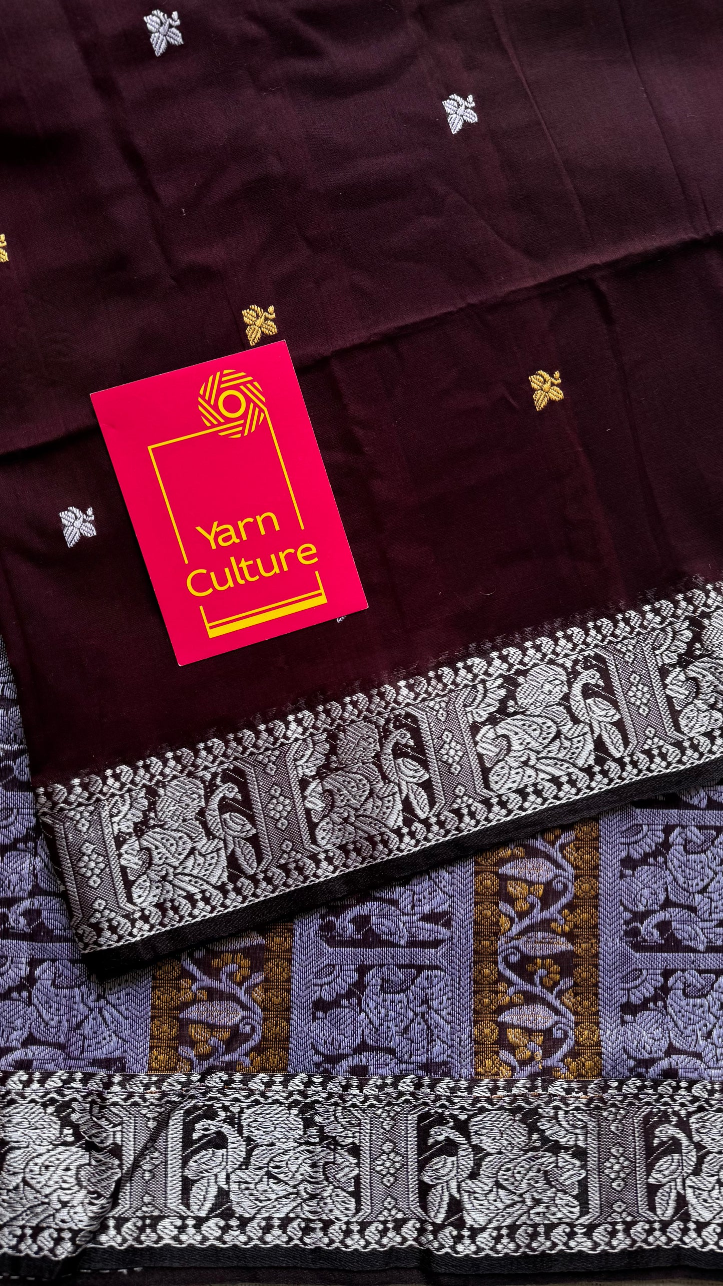Coffee brown with white, Baluchari-inspired soft cotton handwoven saree - YCHOTEBCJA229
