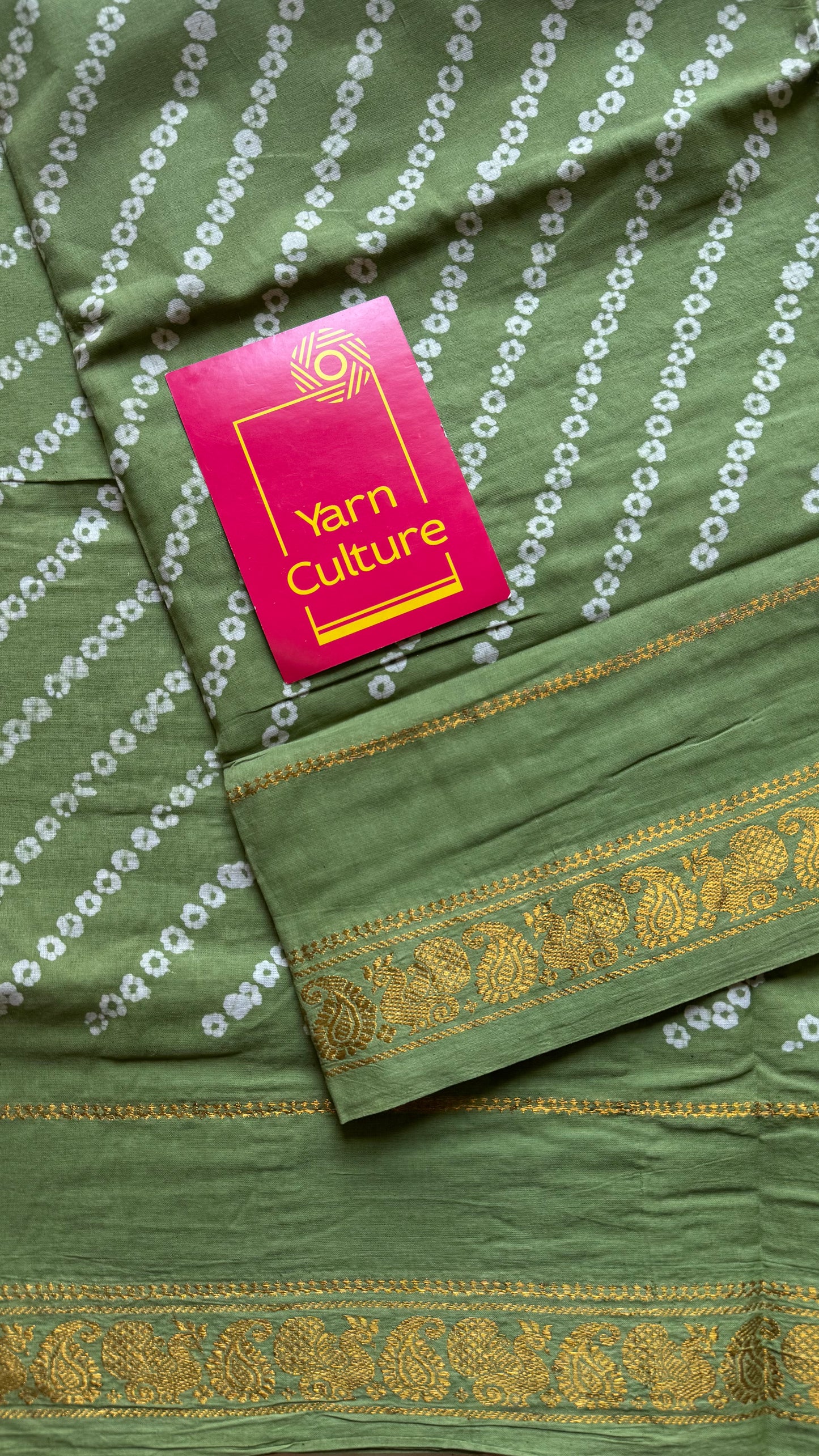 Pastel pista green, wax dot printed sungudi, kattuchayam dyed madurai cotton - YCCOTNMSAP159