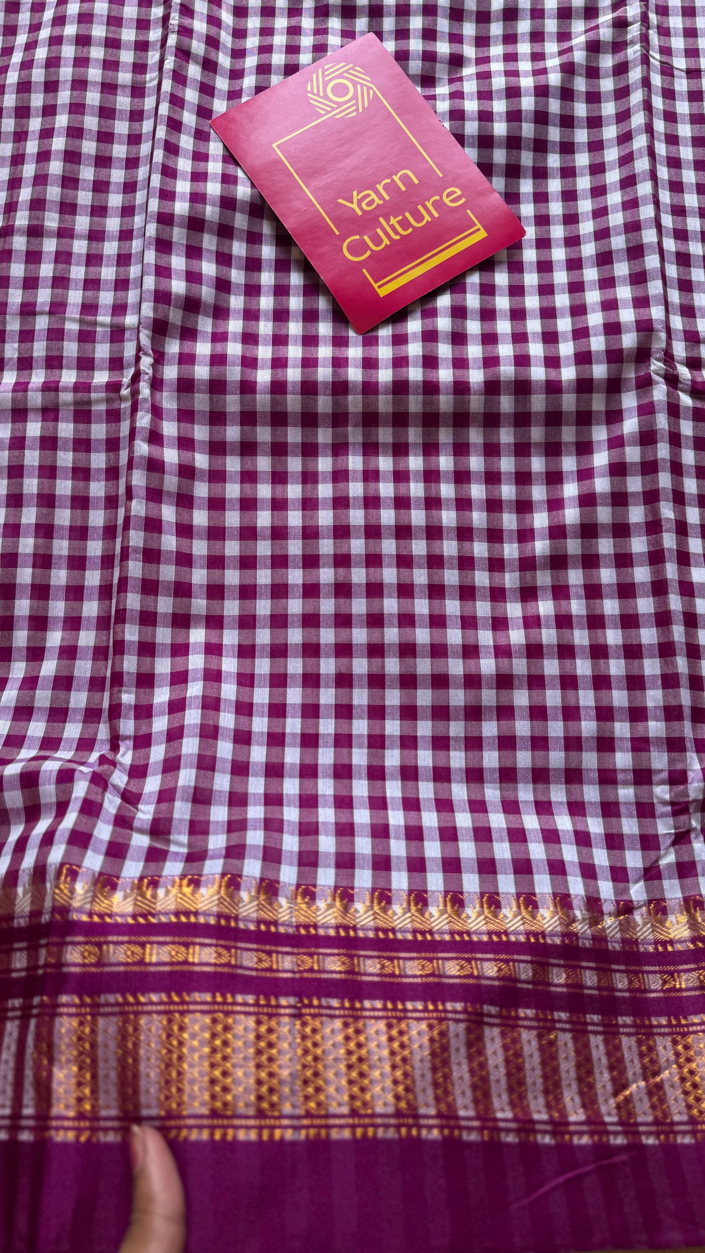 llkal purple pink and white checks with chikki paras border, soft cotton with art silk blend - YCLOKICAP226
