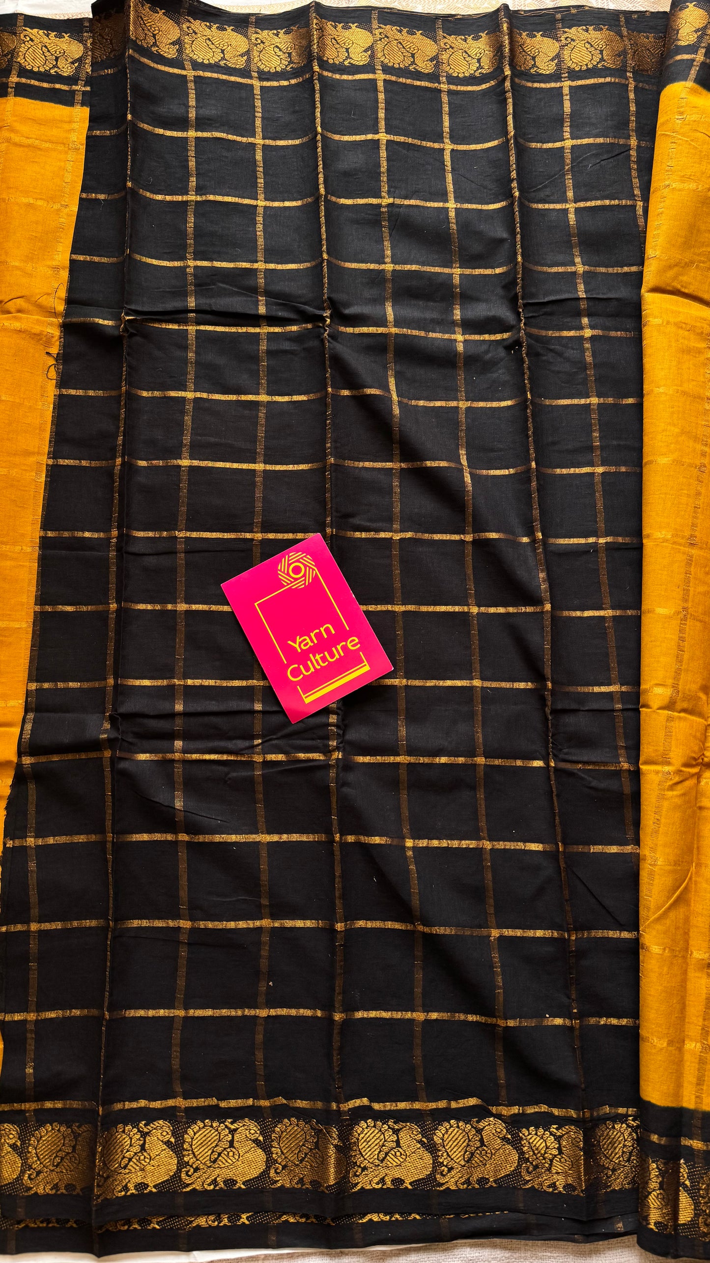 Turmeric yellow with black pavithra kattam sungudi, madurai cotton - YCCOTNMSAP141