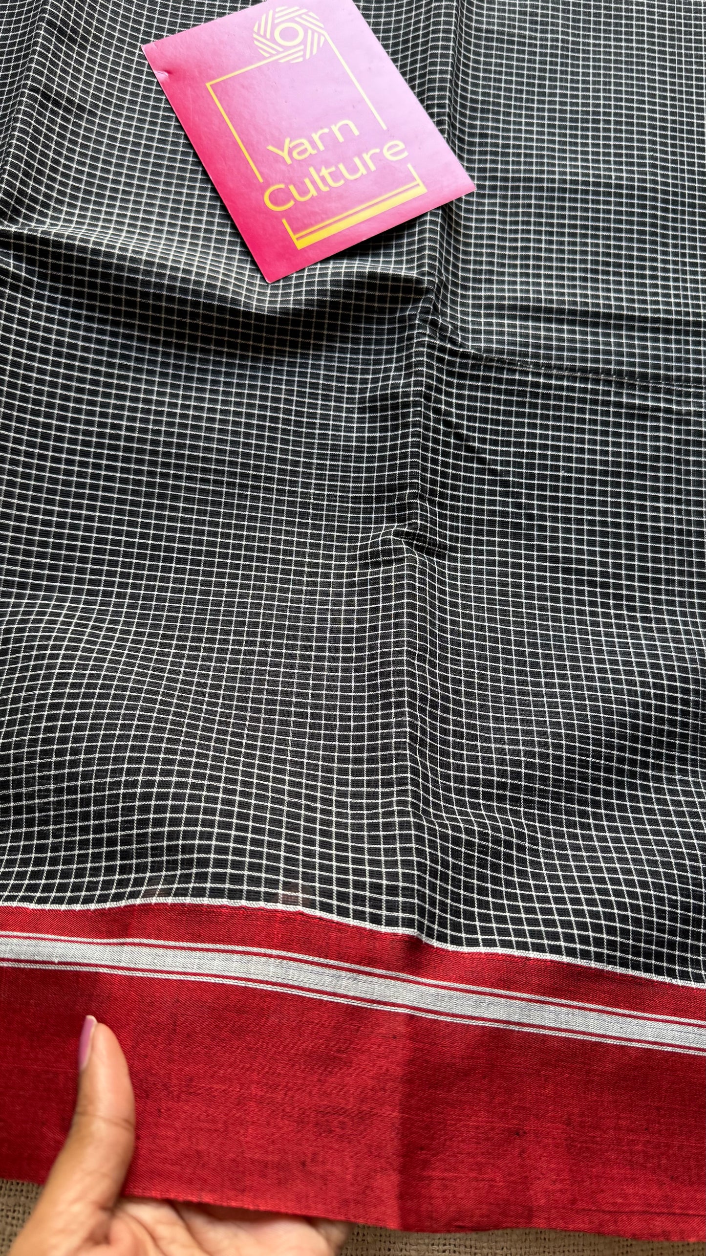Classic black and white checks with maroon border, patteda anchu, soft cotton - YCLOKC222