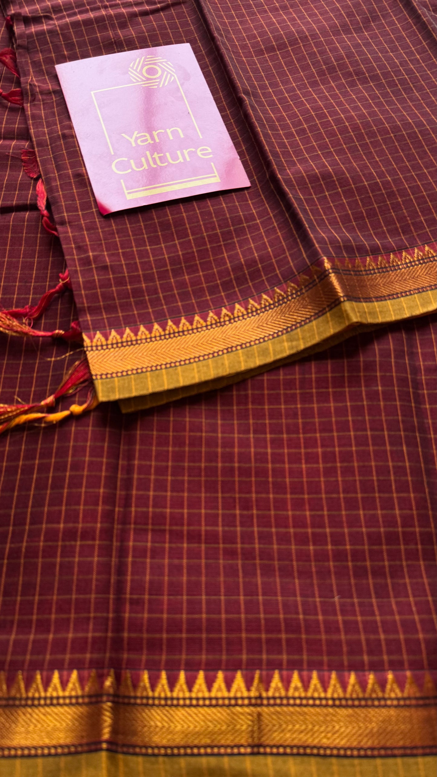 Deep maroon checks, cotton silk blend, premium narayanpet saree - YCWOTDMA322
