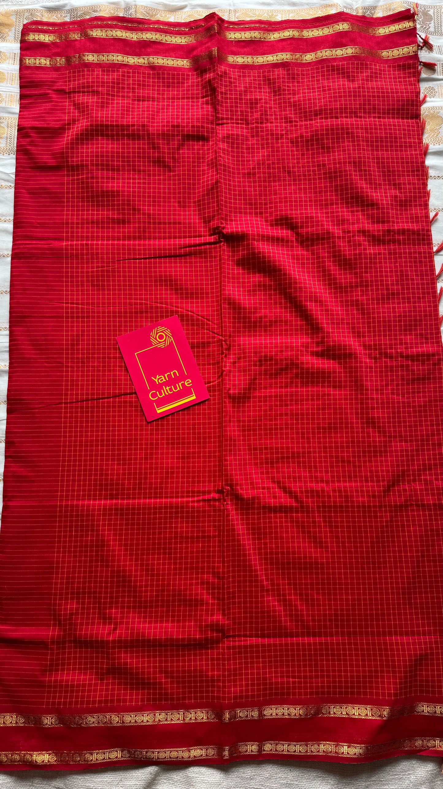Chilli red arani checks saree, cotton silk - YCCOTNAUG20