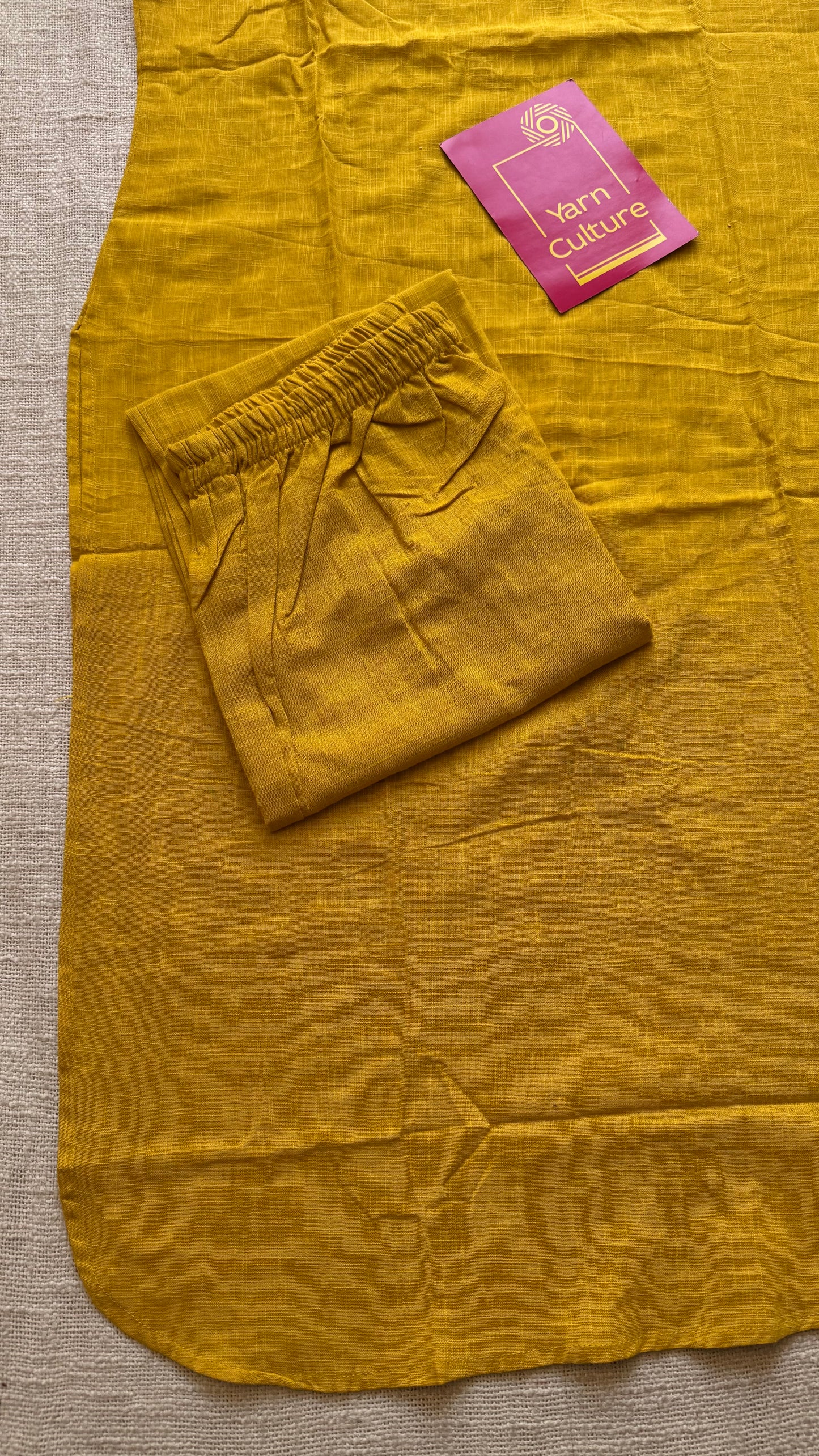Yellow cotton round-neck stitched kurta co-ord set, three-fourth sleeves - YCSEBPSFE249