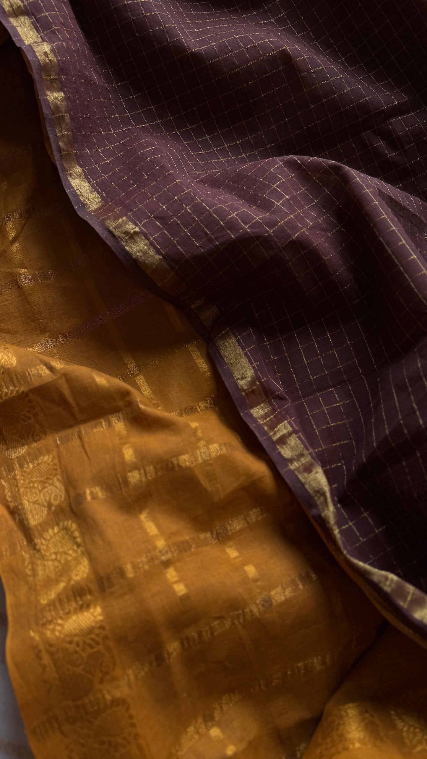 Brown with turmeric yellow, sungudi cotton half-half saree - YCCOTNIDMA315