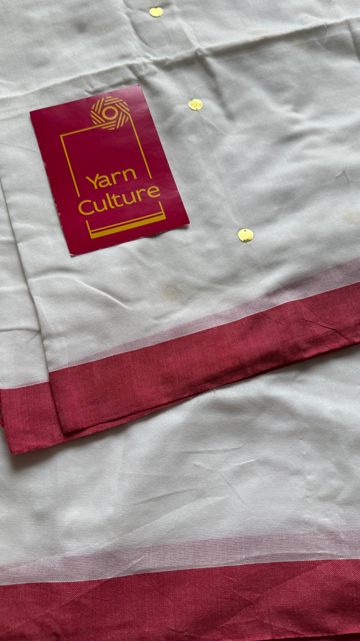 White with red border, gini sequins, soft cotton - YCBCDP06