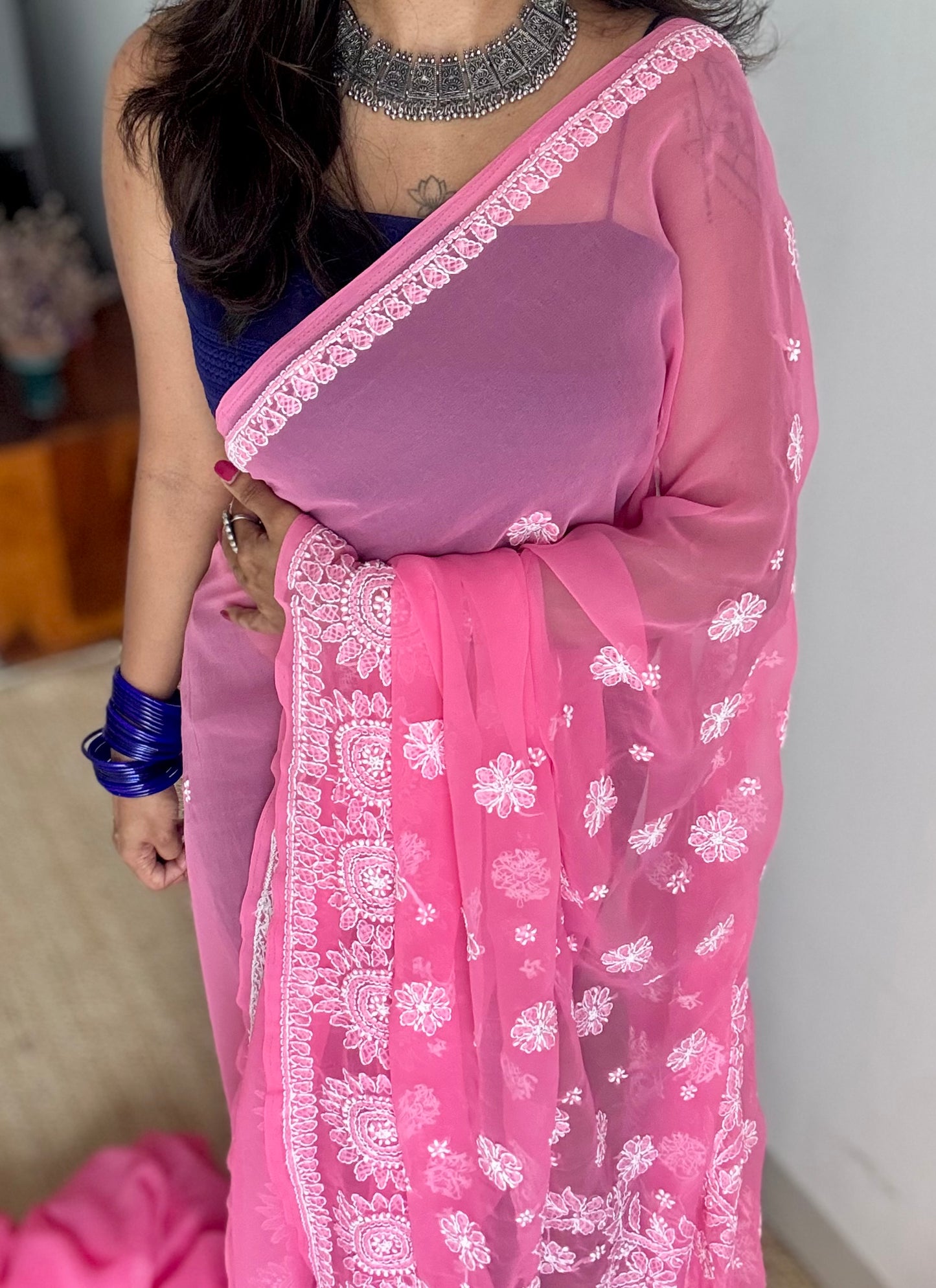 Baadal Gulabi (pink clouds) - Pink Chikankari, georgette YCSLCJULCK05