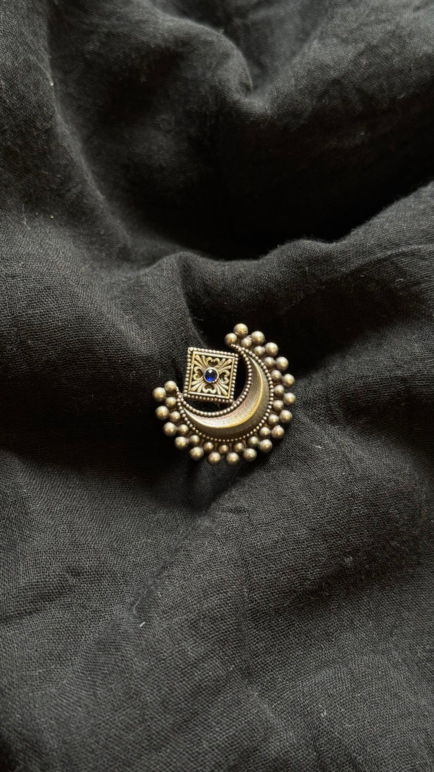 Adjustable ring, half moon ring, blue stone - YCOSFR601