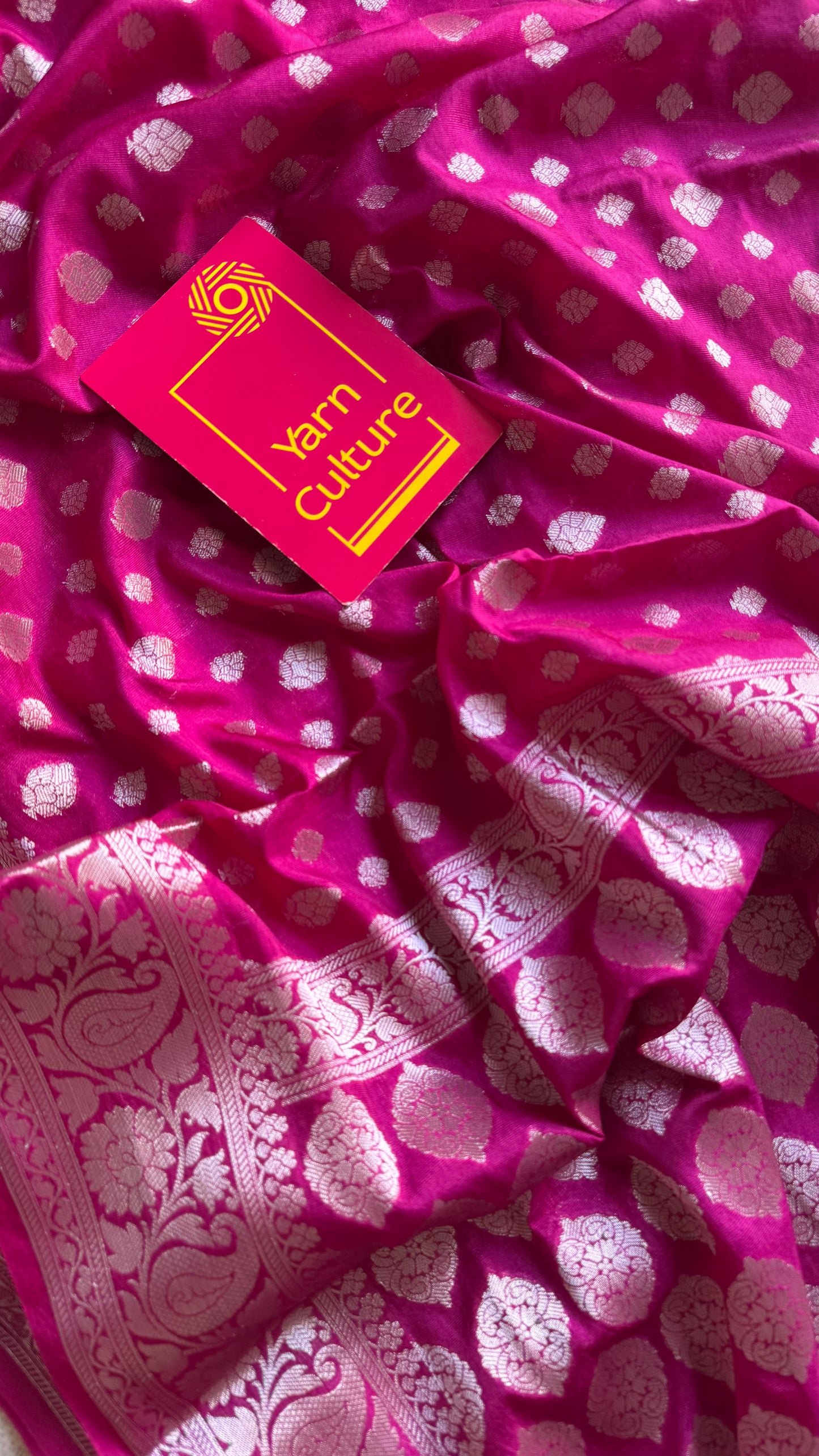 Rani pink, silver buttas and zari, Banarasi semi-silk - YCDESE43