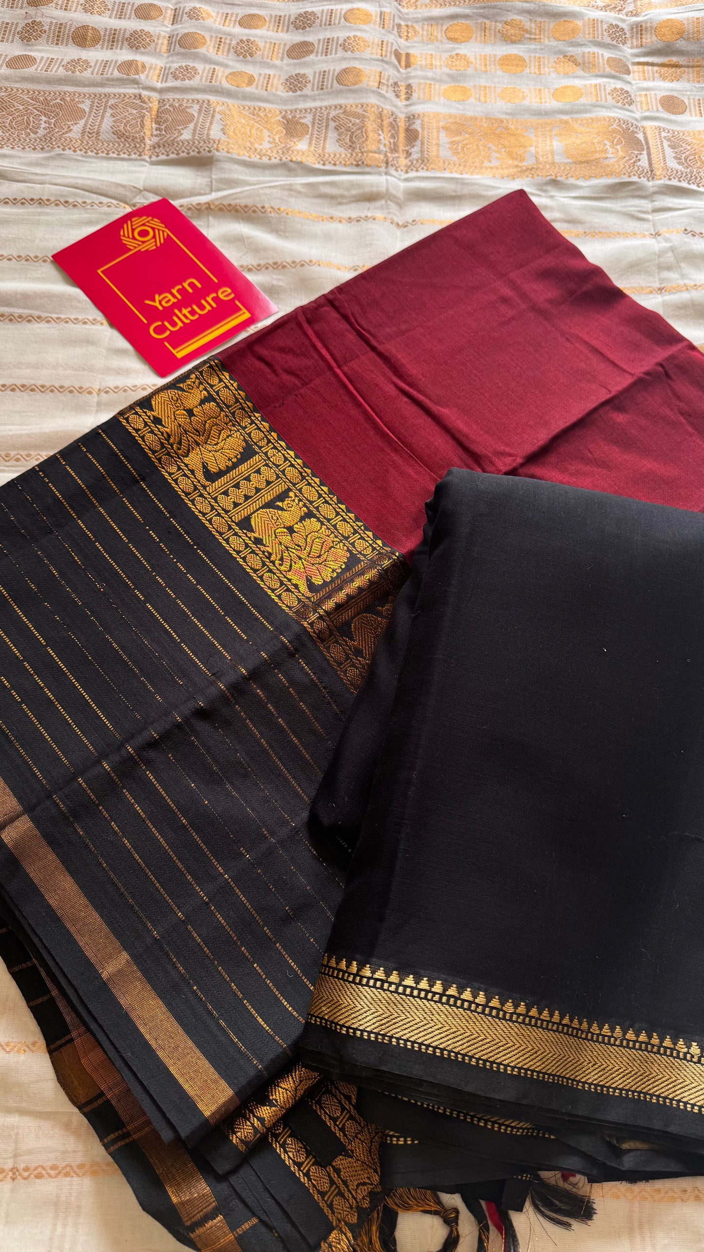 Maroon - Black unstitched half saree material (dhavani), narayanpet cotton - YCIEHS221