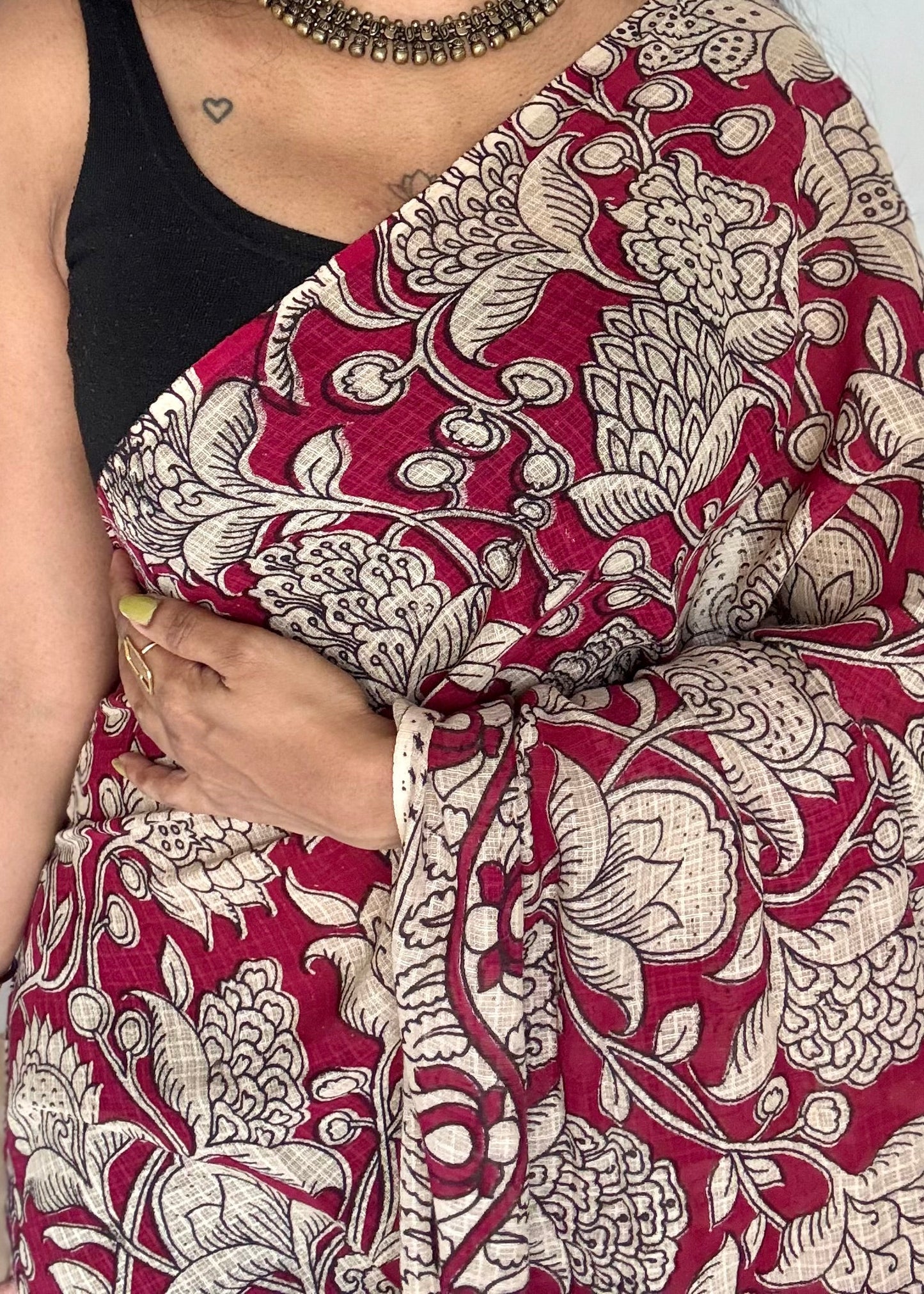 Crimson floral kalamkari saree in kota - YCWOTDMA354