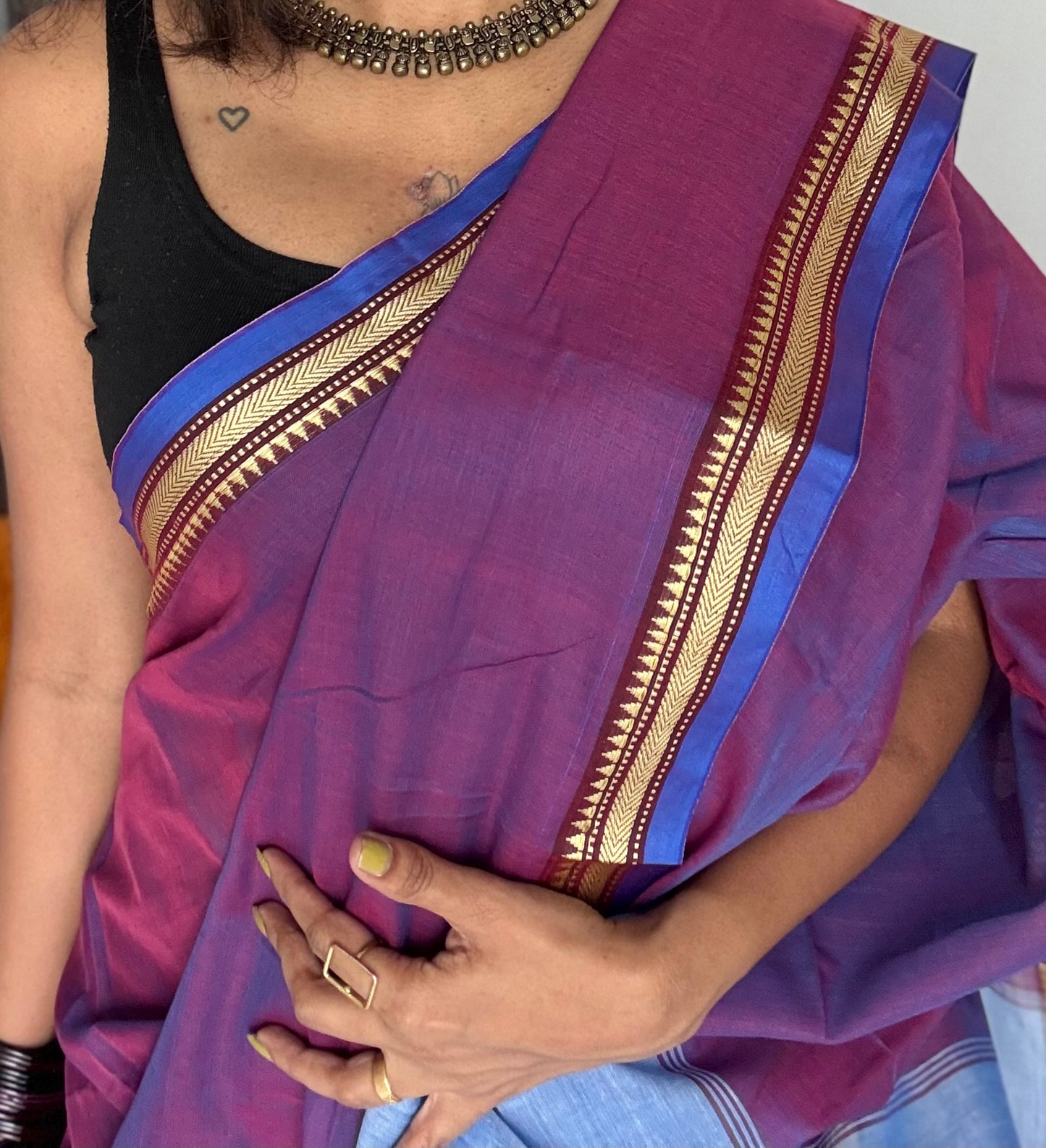 Purple pink with blue border narayanpet saree, soft cotton - YCWOTDNPFE28
