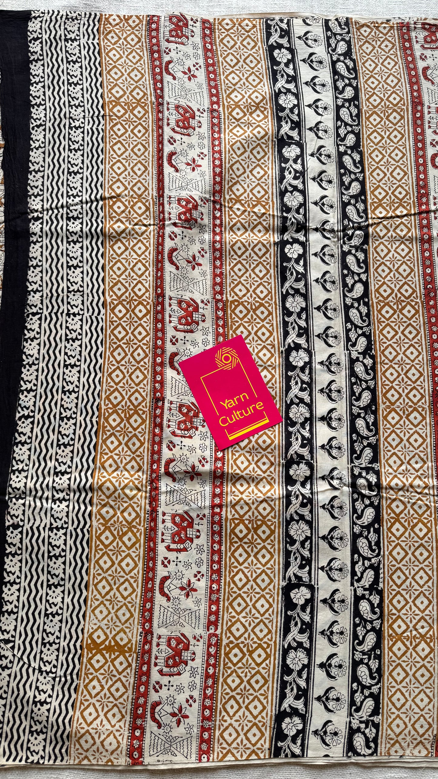 Raah - black and white to earthy brown, half half pattern, block print, soft cotton - YCWOTDNOBP93