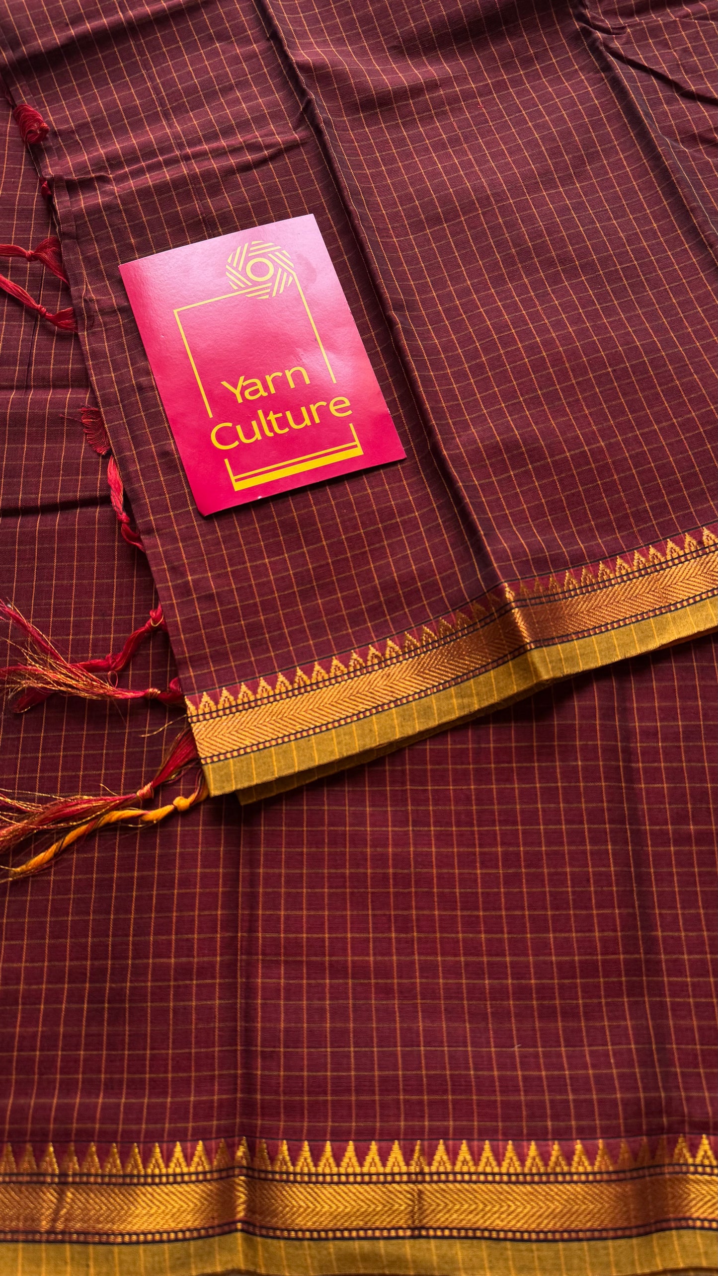 Deep maroon checks, cotton silk blend, premium narayanpet saree - YCWOTDMA322