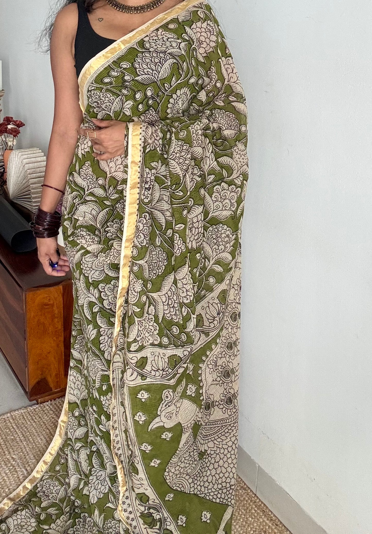 Light green floral kalamkari saree in kota - YCWOTDMA358