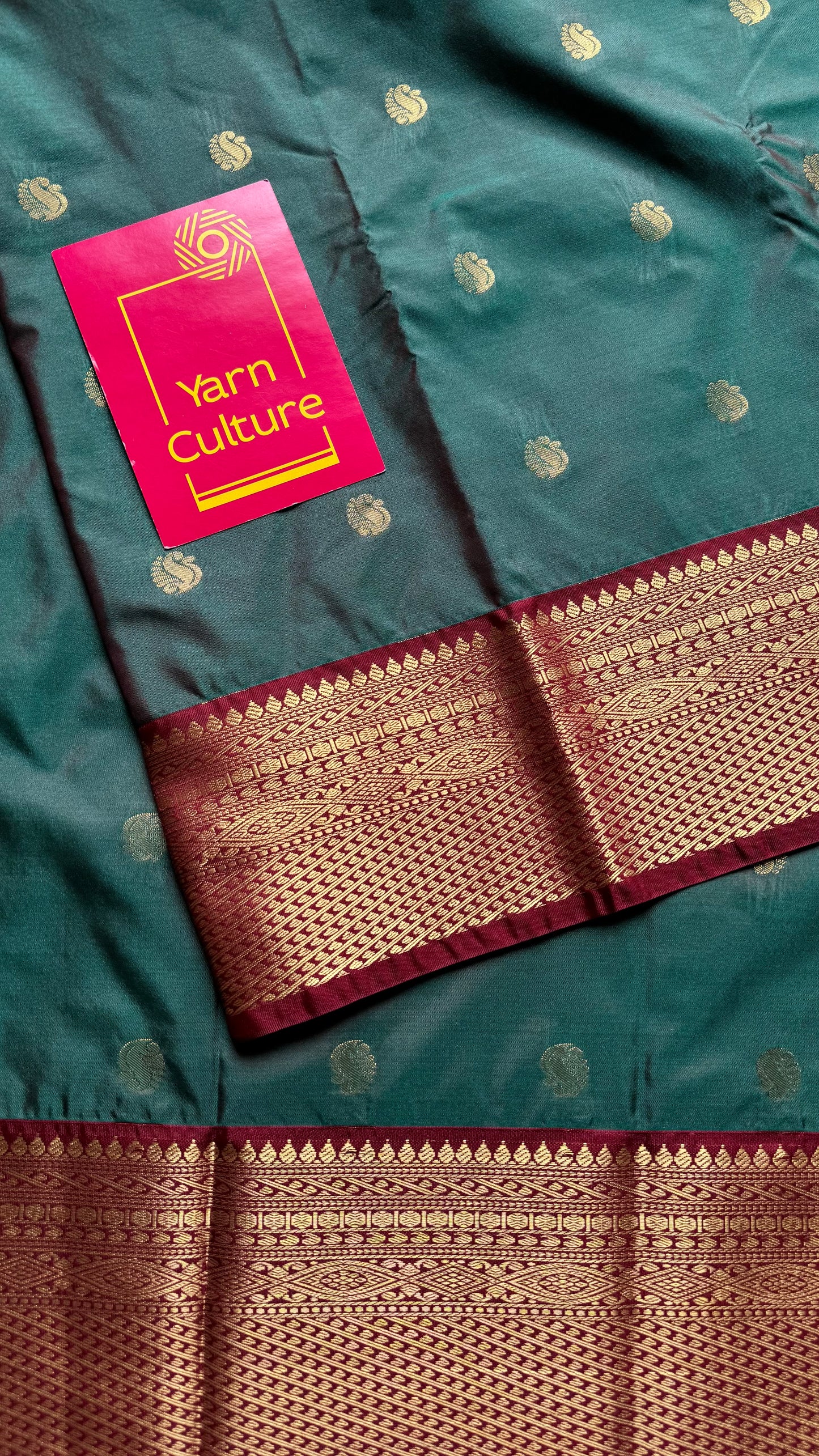 Harini - Emerald green with maroon, handloom korvai semi silk - YCCOTNFEJUKS07