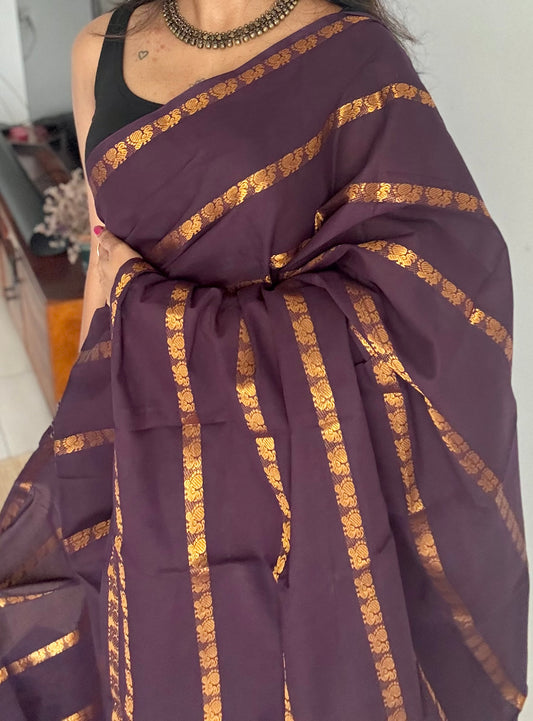 Purple brown, peacock motif sungudi cotton - YCCOTNOCSC55