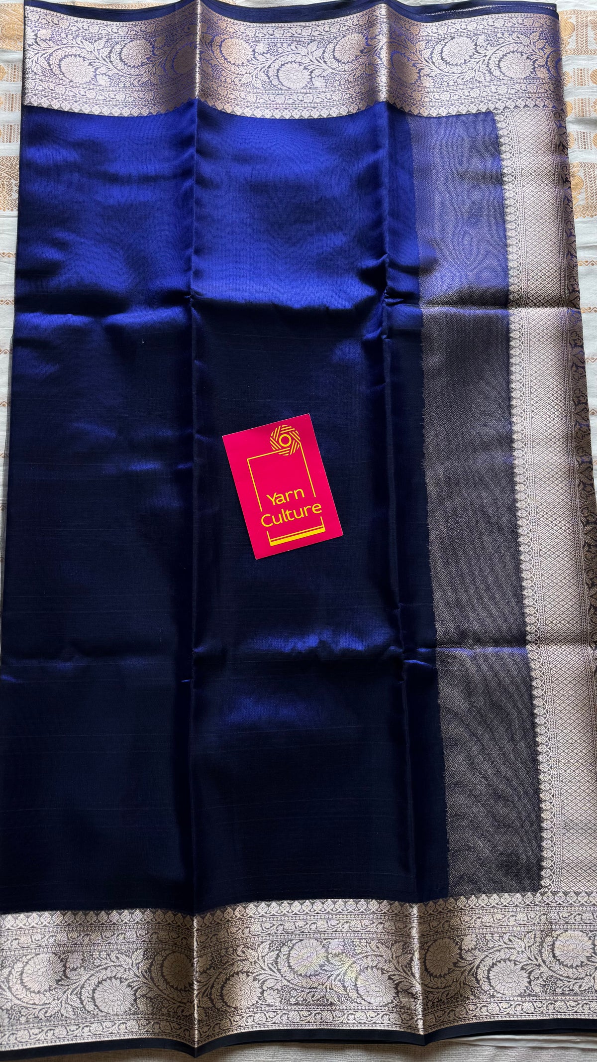 Royal blue tissue Banarasi saree with zari border - YCBLTOC85