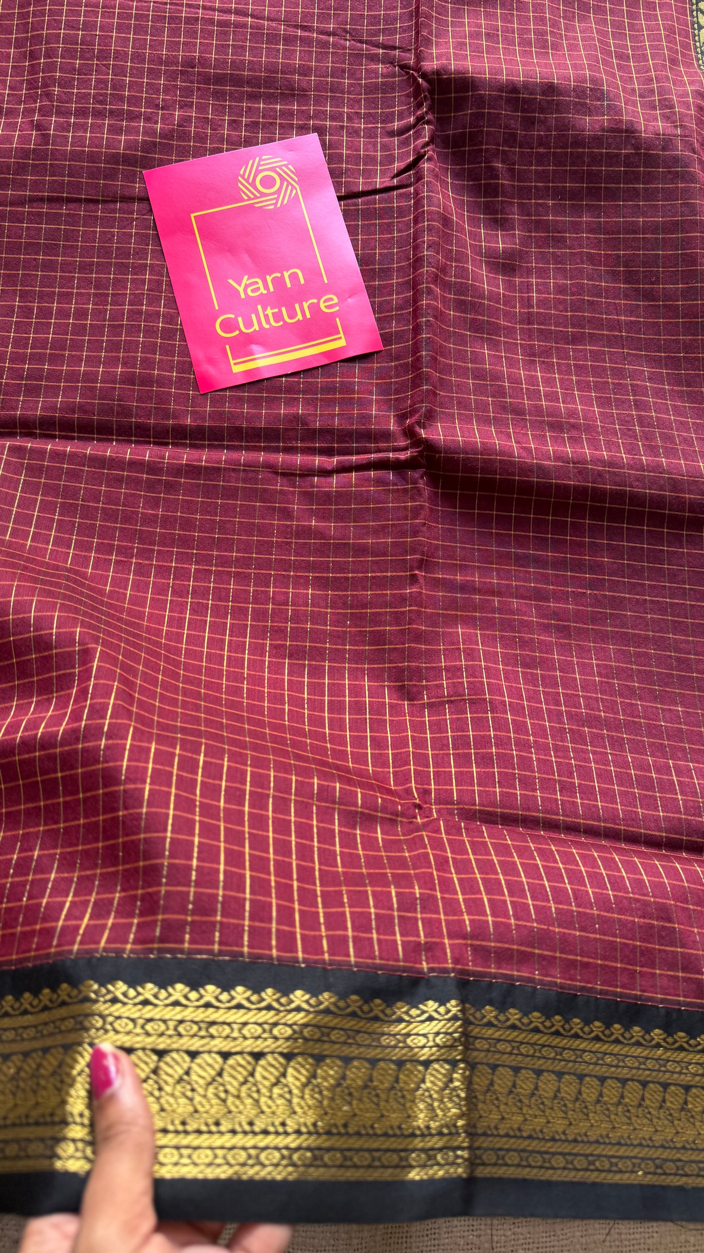 Maroon with black, checks - cotton silk - YCCOTNOCKC43