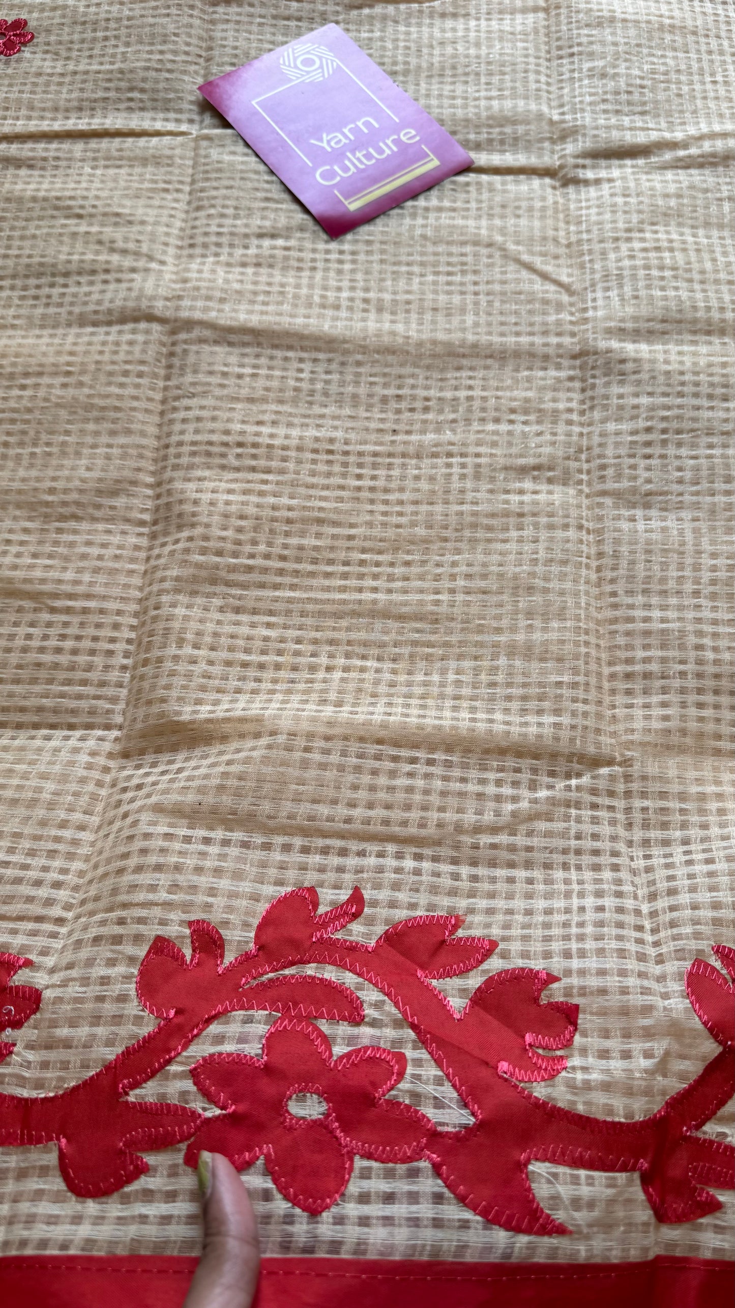 Rabdi Rose - cream kota saree with red floral cut work - YCTORKDAP14