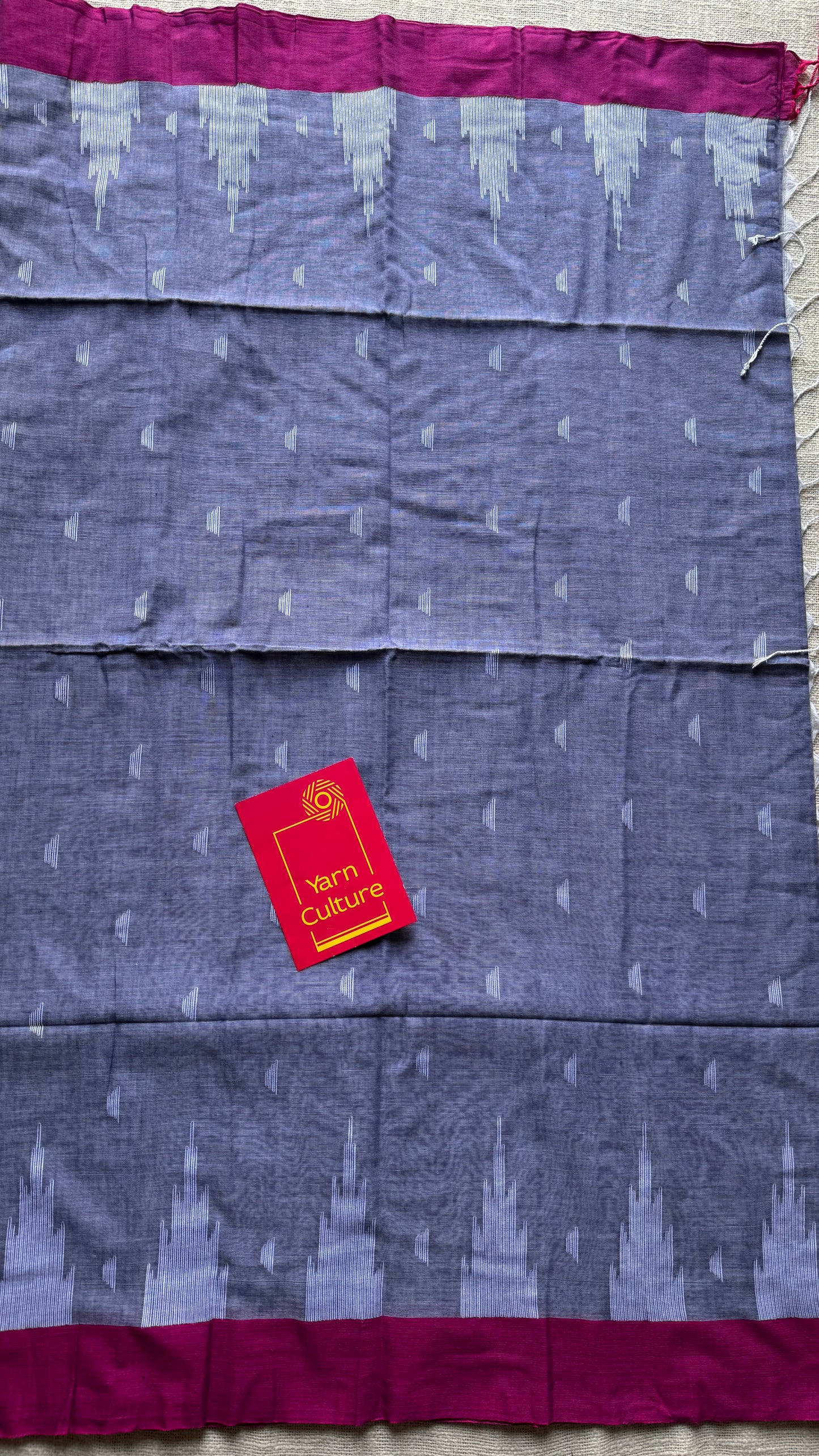 Cool grey with purple pink borders, temple motif woven threadwork, soft cotton - YCBCMKCDE30