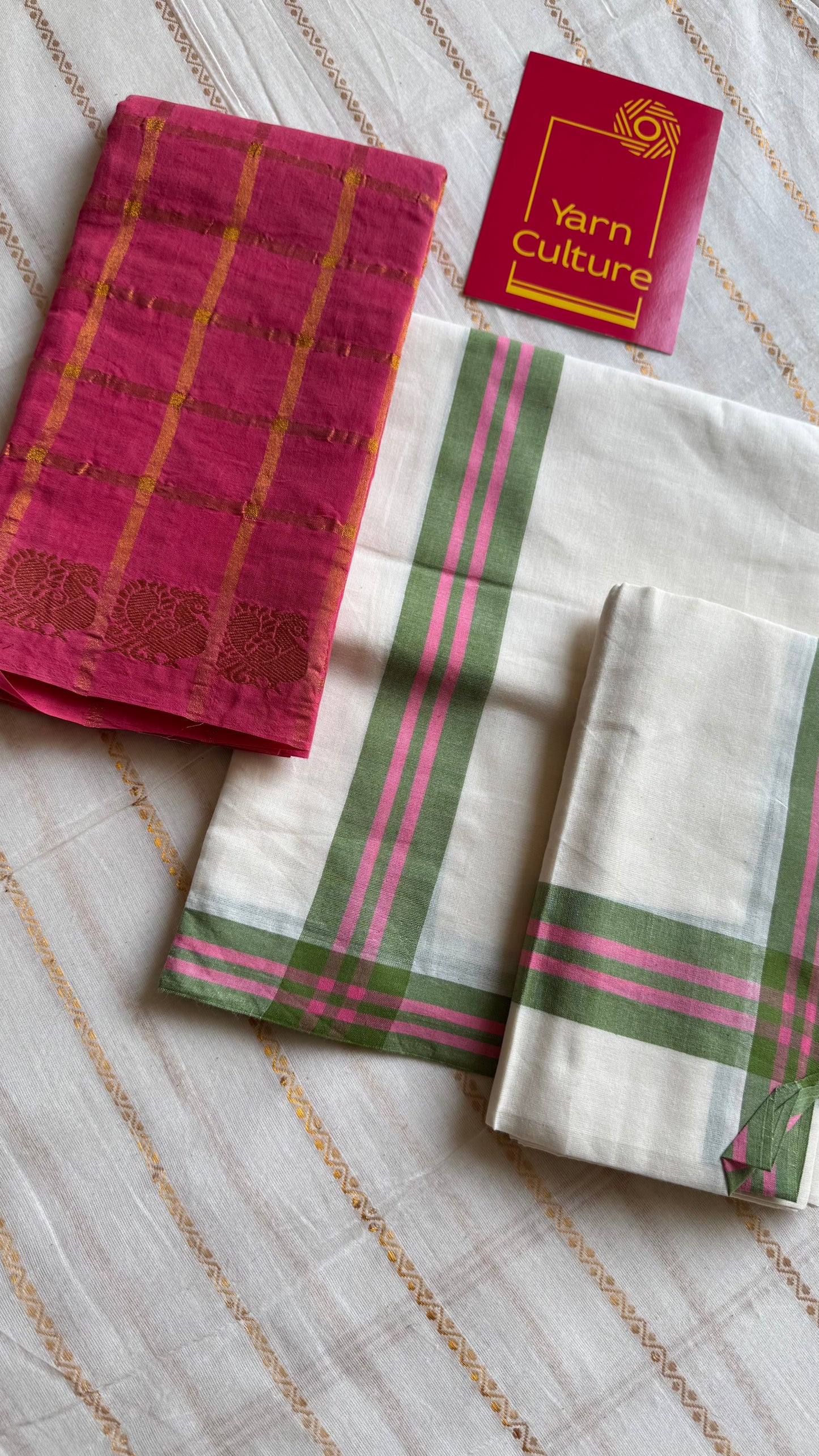 Set mund, green with pink lines - YCIEON123