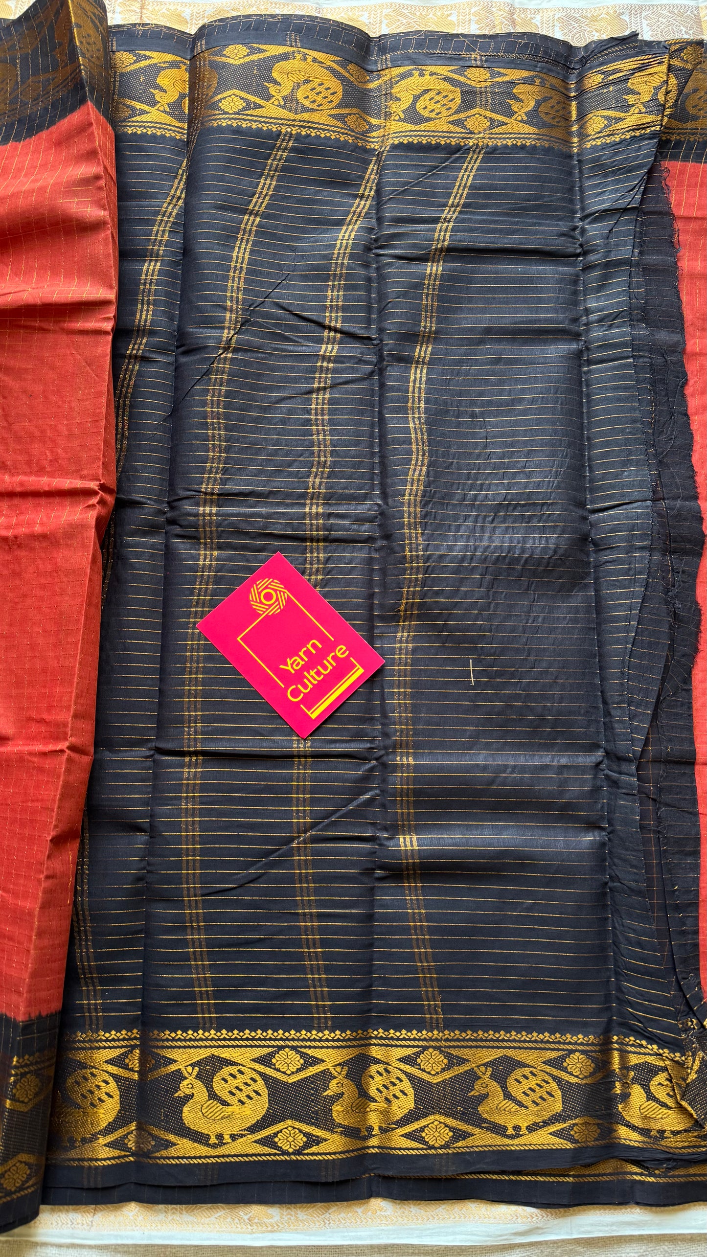 Red with black contrast zari checkered sungudi, kattuchayam dyed madurai cotton - YCCOTNJUCC16