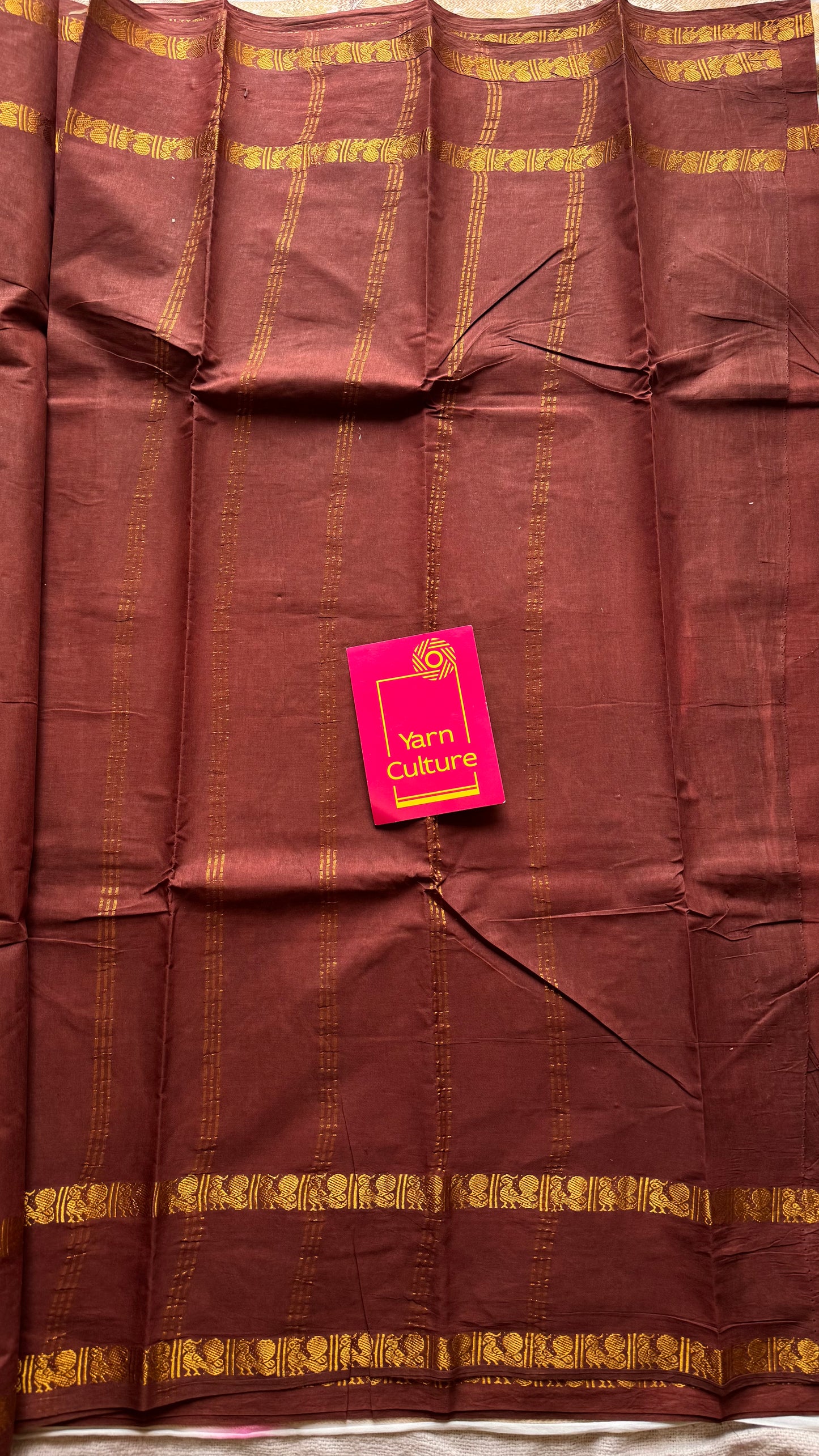 Brown rettaipettu peacock gap border, kattuchayam dyed madurai cotton saree  - YCCOTNMSAP96