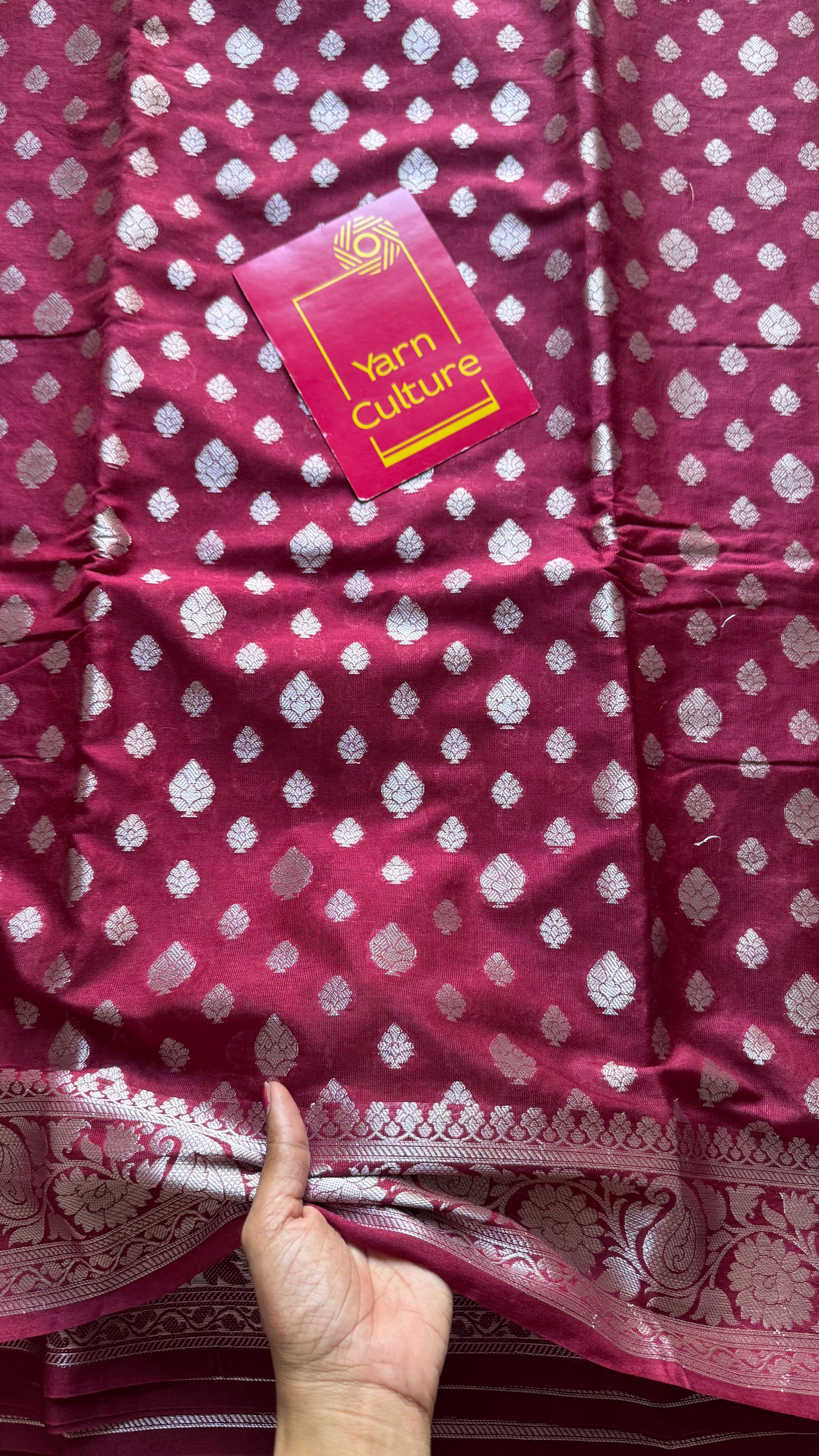 Maroon, silver buttas and zari, Banarasi semi-silk - YCDESE39