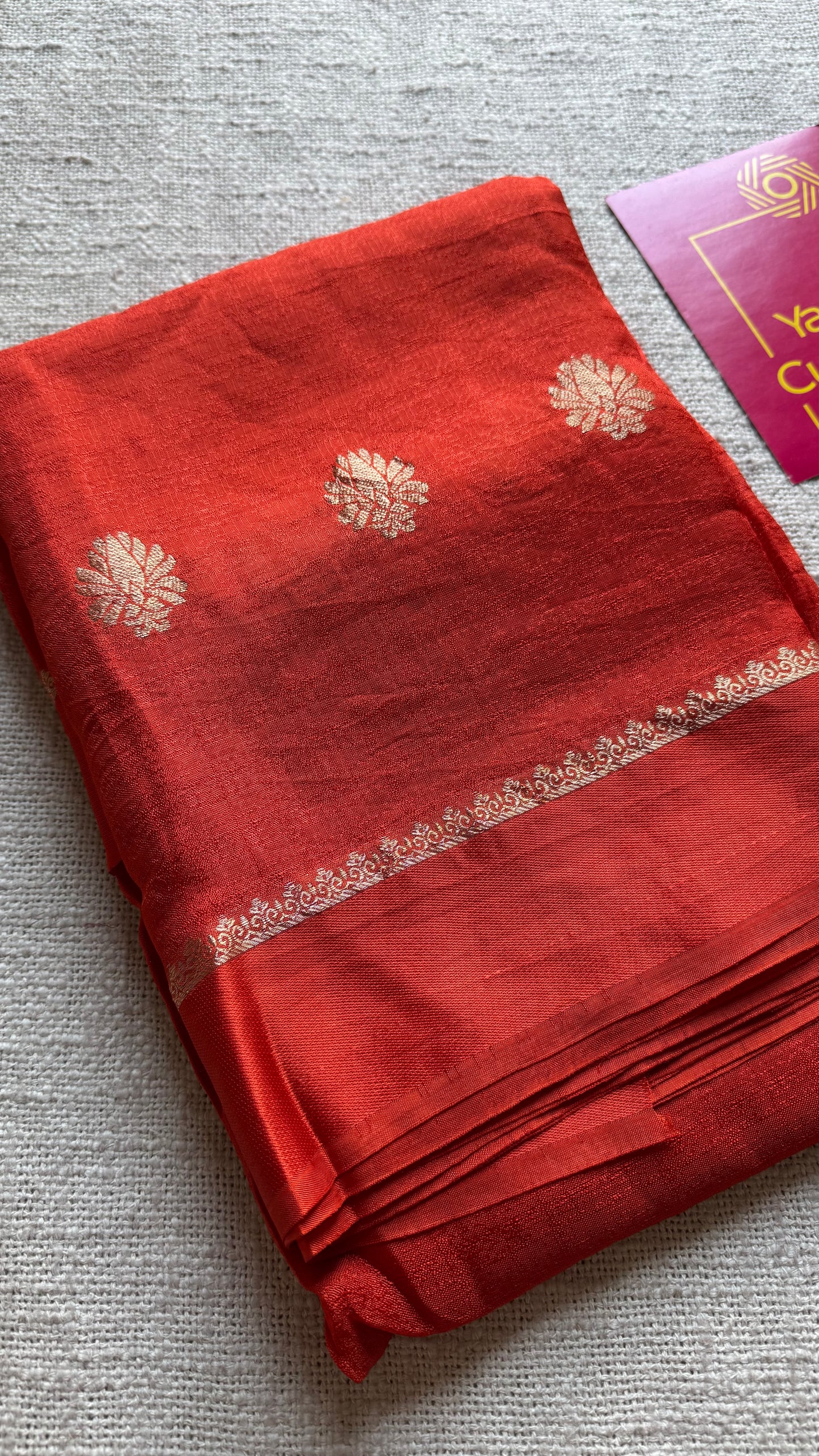 Rust orange in viscose soft silk with satin border, jacquard zari motifs - YCDOSFE200