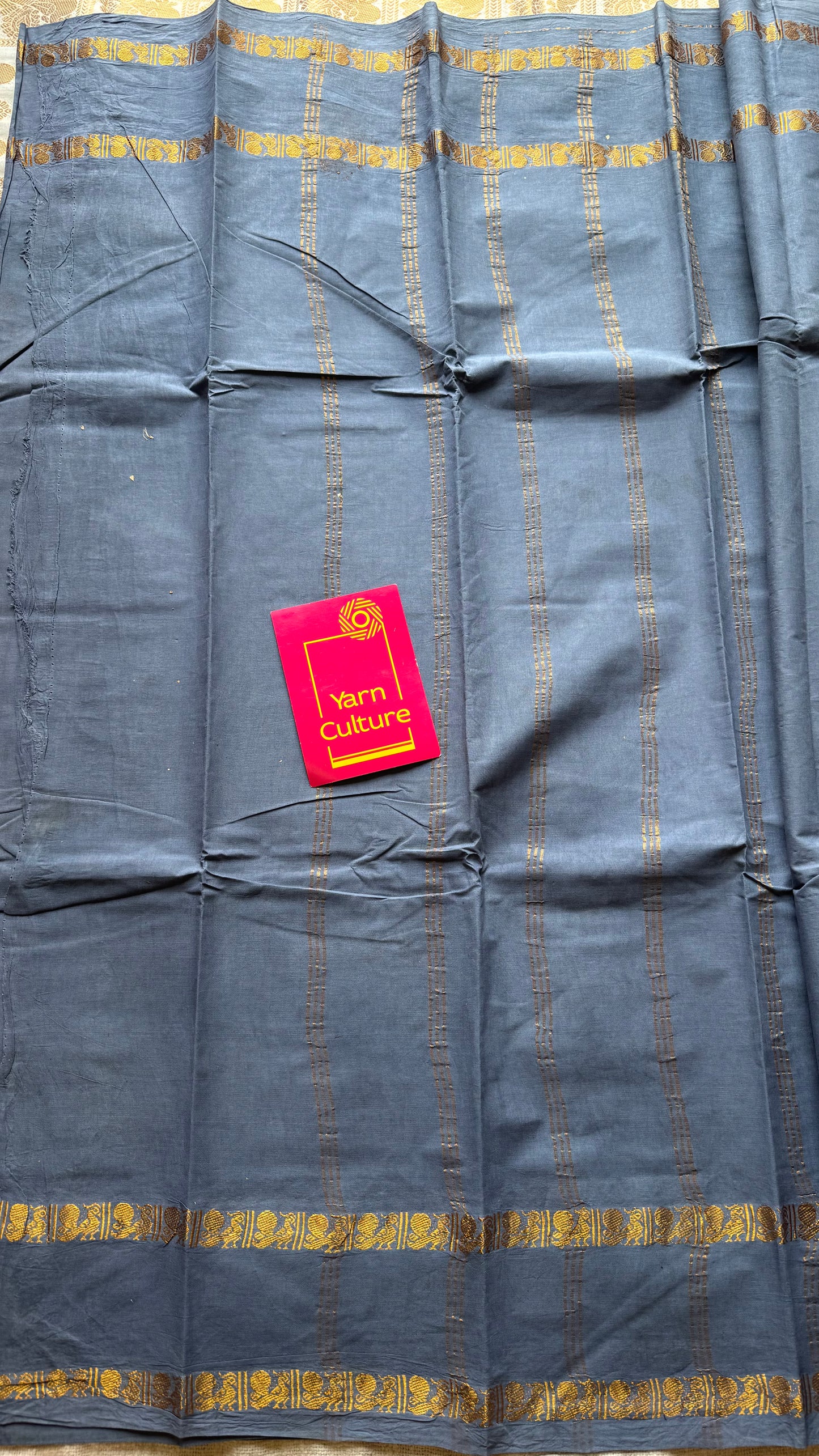 Dark grey rettaipettu peacock gap border, kattuchayam dyed madurai cotton saree  - YCCOTNMSAP95
